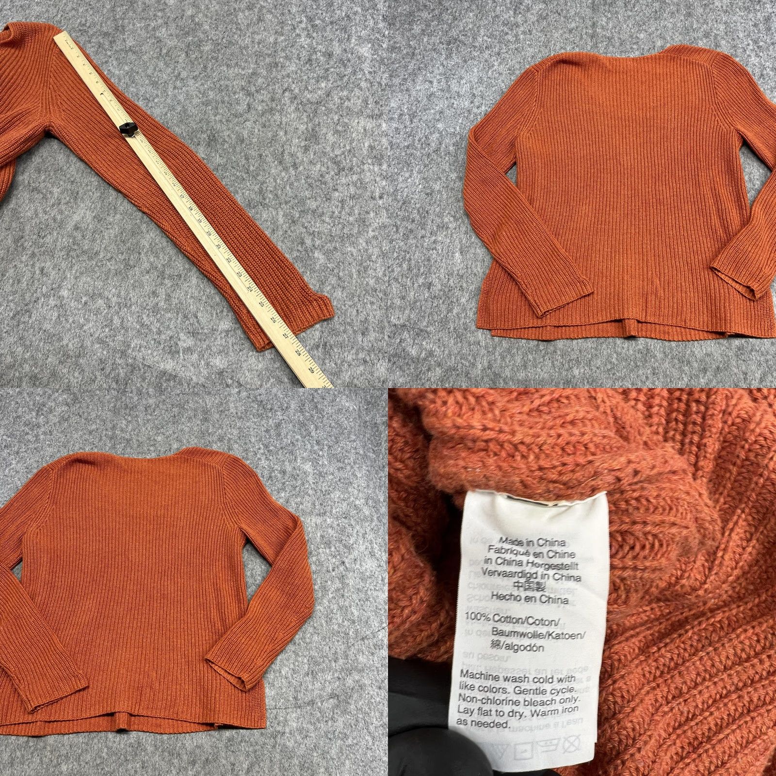 Vintage J.CREW Mercantile Sweater Womens M Orange Cotton V-Neck Chunky Knit Pullover Sweater Size M / US 6-8 / IT 42-44 - 9 Thumbnail