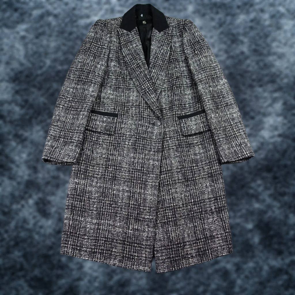 Vintage KL by LYNN Coat Womens Size 2 Black Gray Wool Blend Tweed Plaid Winter Overcoat Size XS / US 0-2 / IT 36-38 - 1 Thumbnail
