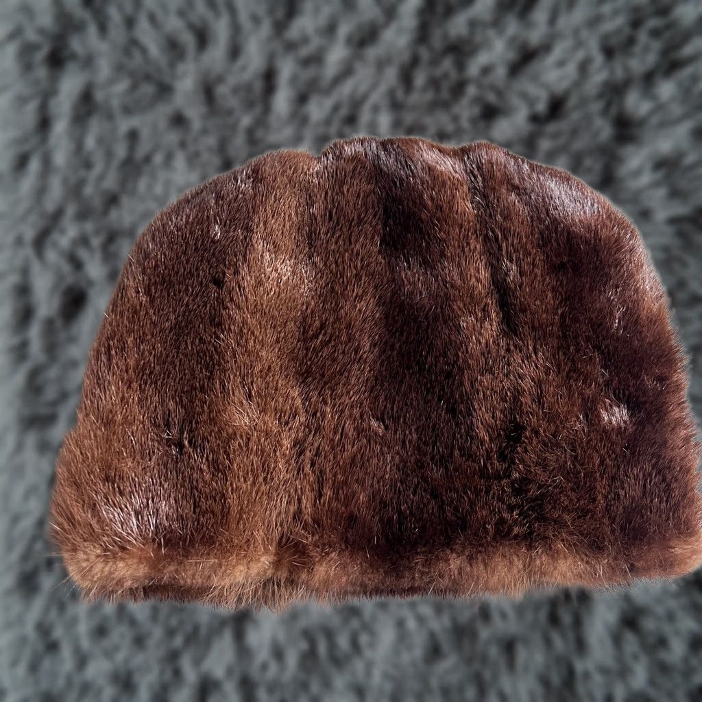 Vintage VINTAGE Mink Pillbox Hat Brown One Size Womens Accessories Formal Winter Glamour Fur Real Mink Size ONE SIZE - 1 Thumbnail