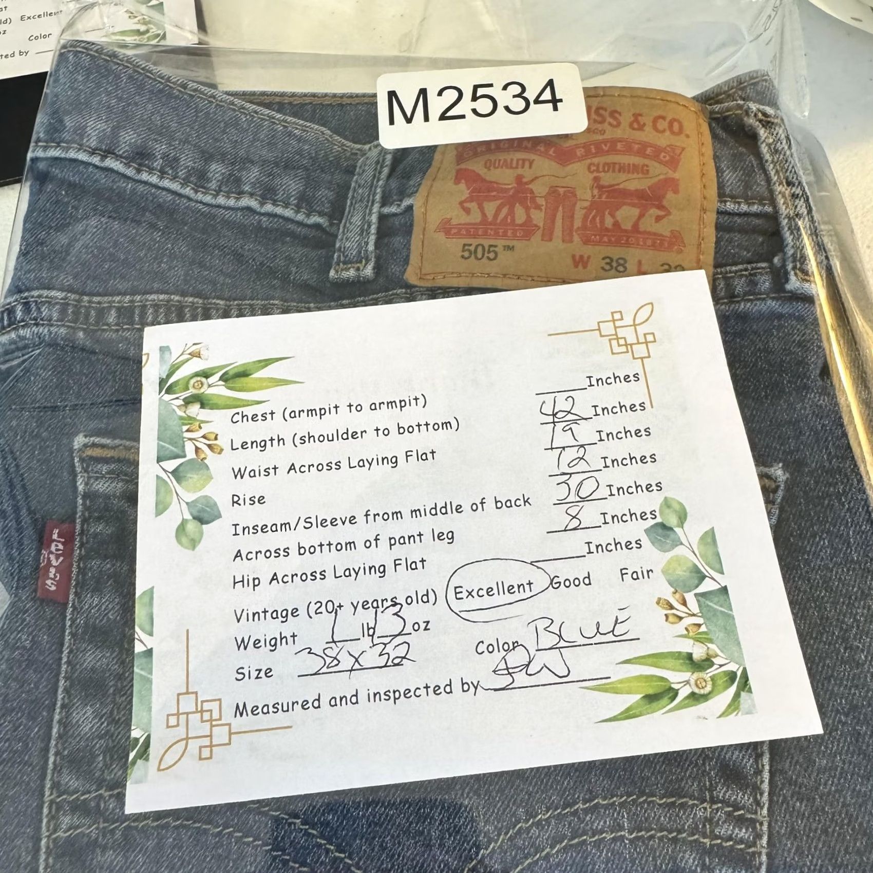 Levi's VINTAGE Levis 505 Jeans Mens 38x32 Blue Stretch Straight Leg Denim Medium Wash Pants Size US 38 / EU 54 - 8 Thumbnail
