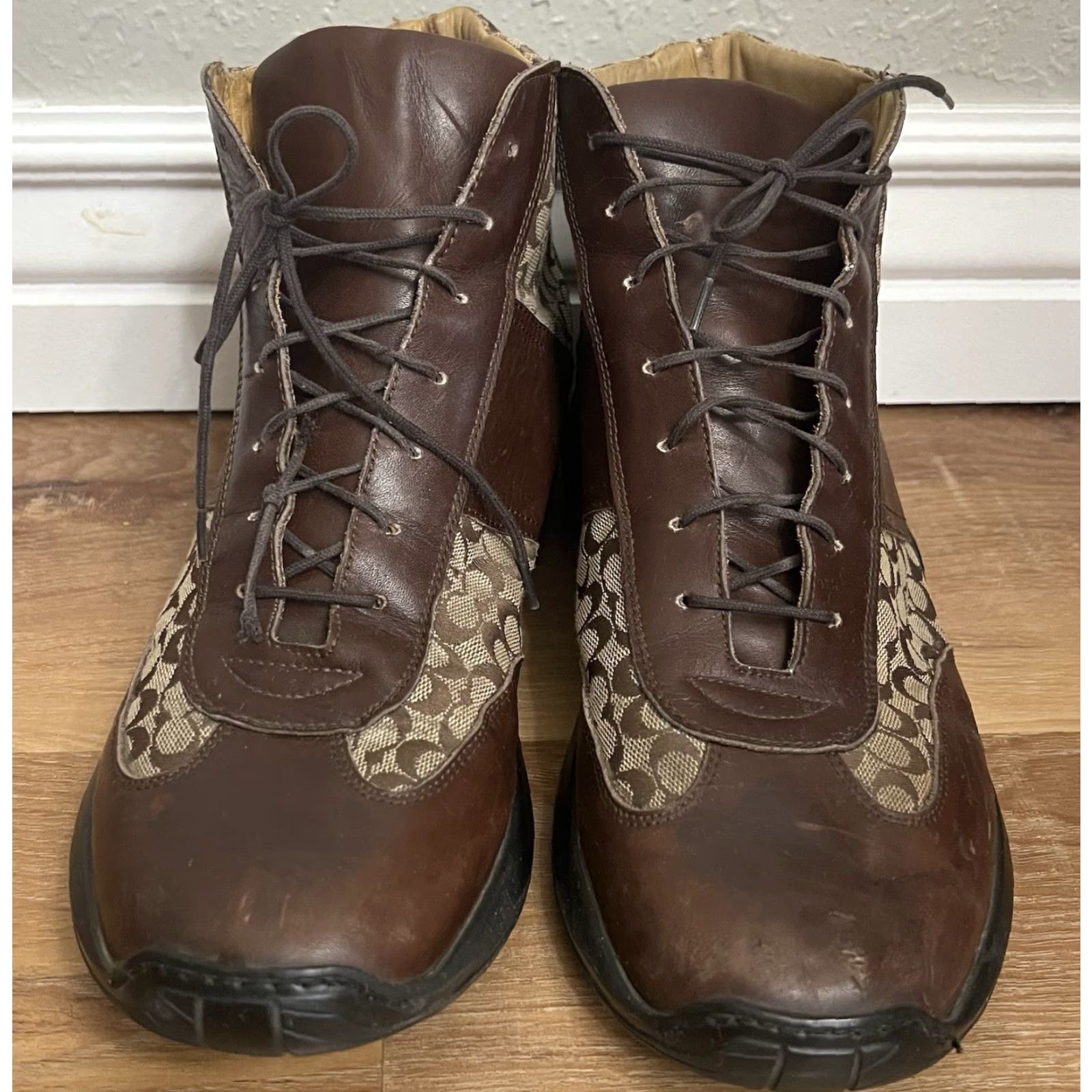 Coach VINTAGE Coach Men's Boots Monogram Leather Lace-up 10.5 D Brown Leather Pelham Rubber Sole Casual Workplace Shoes Mens Size US 11 / EU 44 - 4 Thumbnail