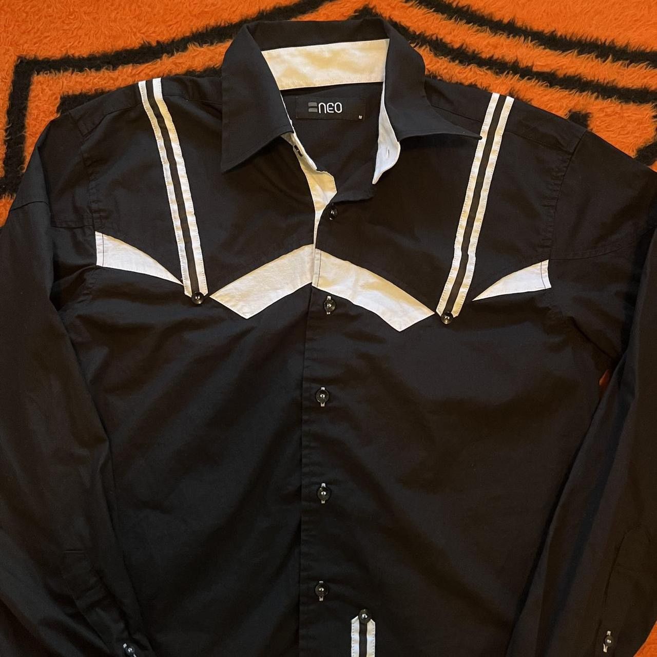 Japanese Brand × Vintage Y2K Neo Black + White Long Sleeve Collard Dress Style Shirt Size US M / EU 48-50 / 2 - 5 Thumbnail