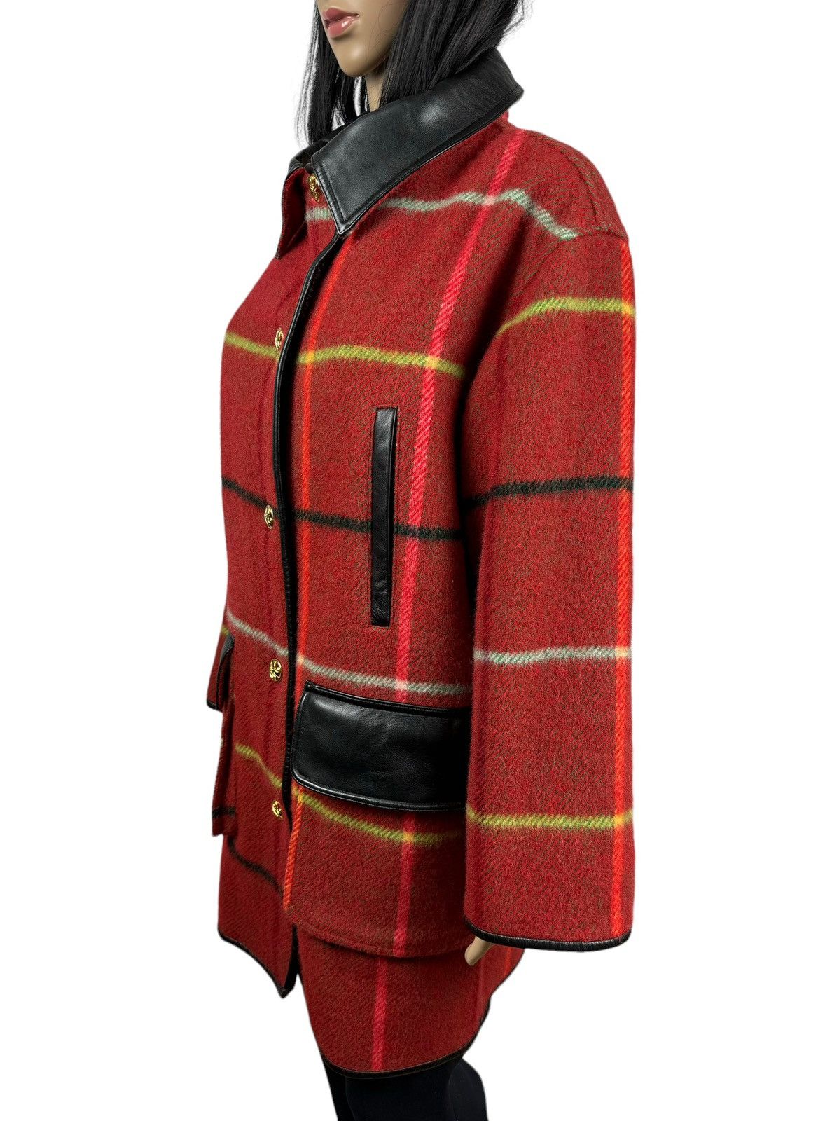 Nina Ricci × Vintage Nina Ricci Vintage Check Wool Coat Leather Trim size 38 Size S / US 4 / IT 40 - 7 Thumbnail