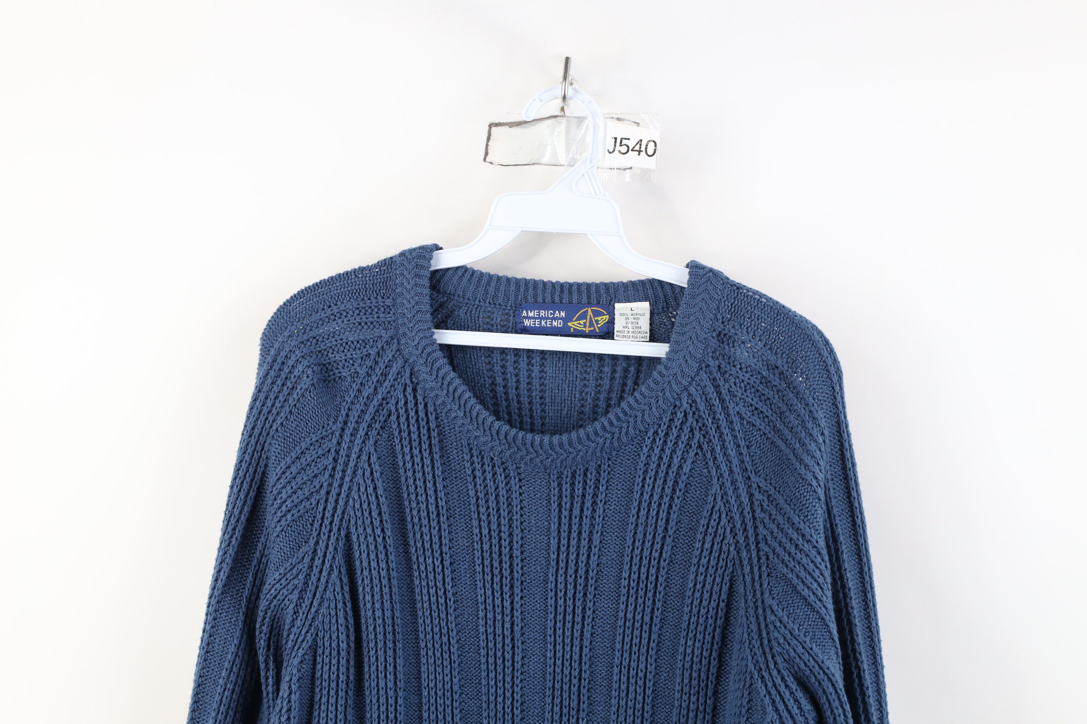 Vintage Vintage 90s Streetwear Ribbed Knit Crewneck Sweater Blue Size US L / EU 52-54 / 3 - 2 Thumbnail