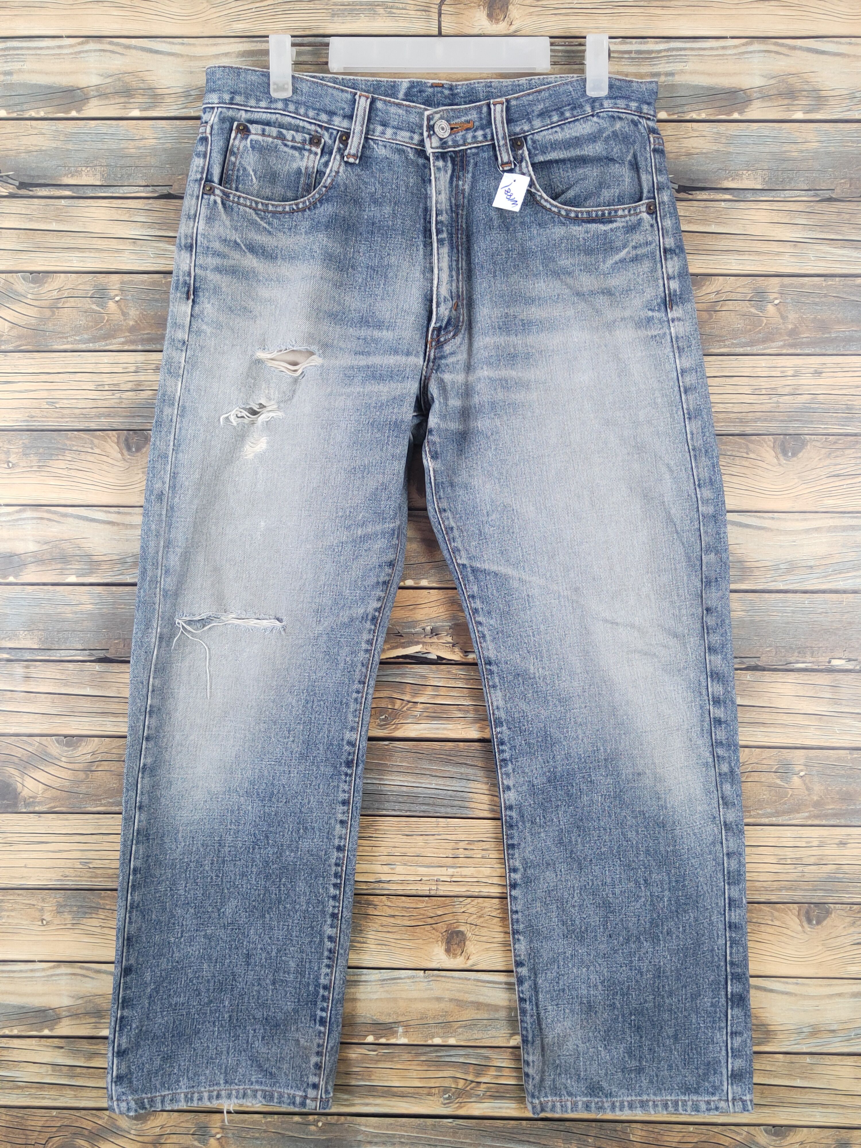 Vintage Bobson Blue Distressed Ripped denim Jeans #W1881 Size US 34 / EU 50 - 1 Thumbnail