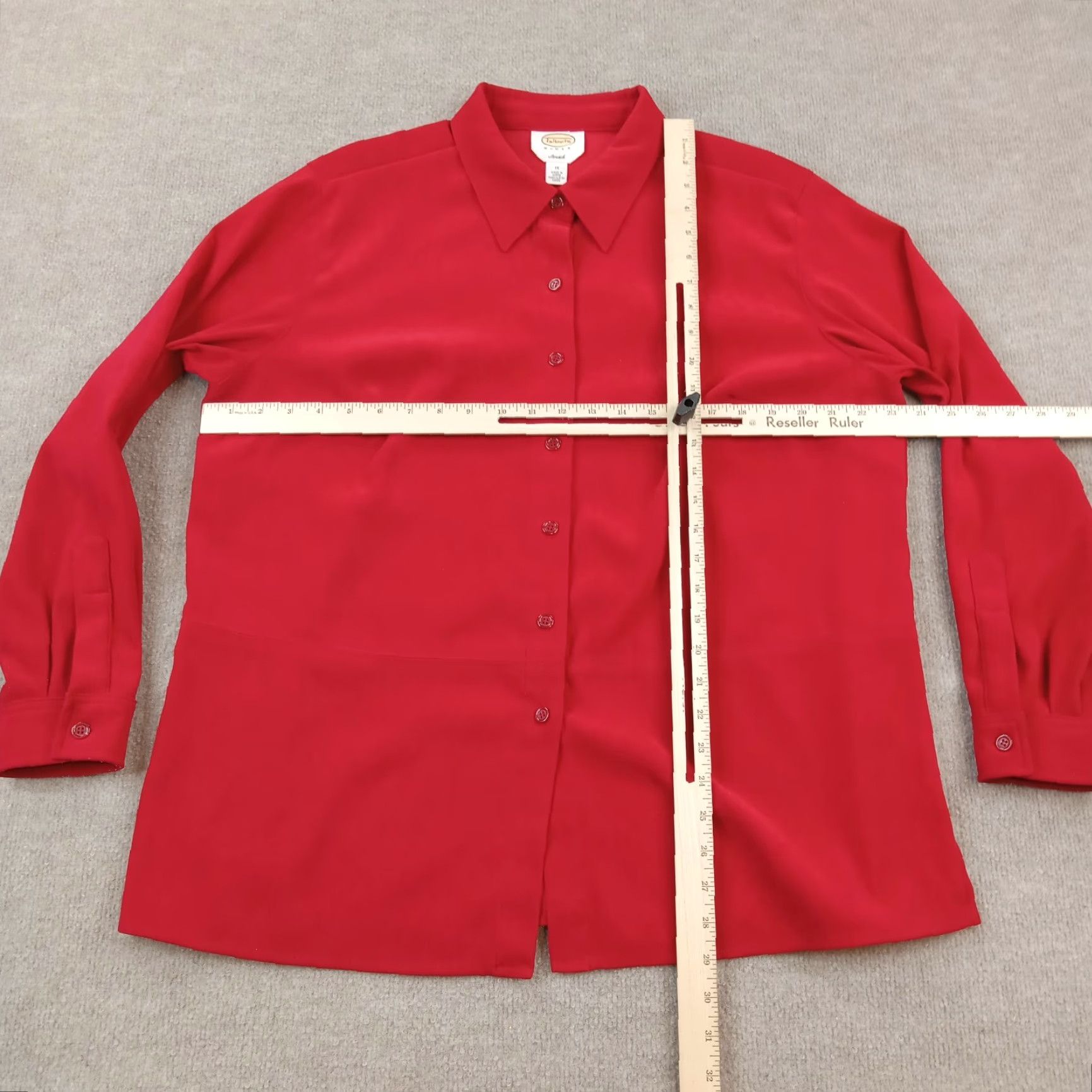 Talbots VINTAGE Talbots Women's Red Long Sleeve Button-Up Stretch Shirt 1X Preppy Size XL / US 12-14 / IT 48-50 - 2 Thumbnail