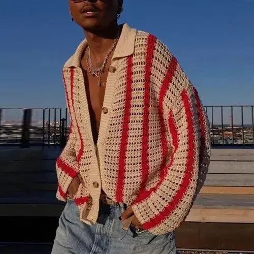 Japanese Brand Knit Striped Jacquard Cardigan y2k 90’s retro style Size US L / EU 52-54 / 3 - 2 Thumbnail