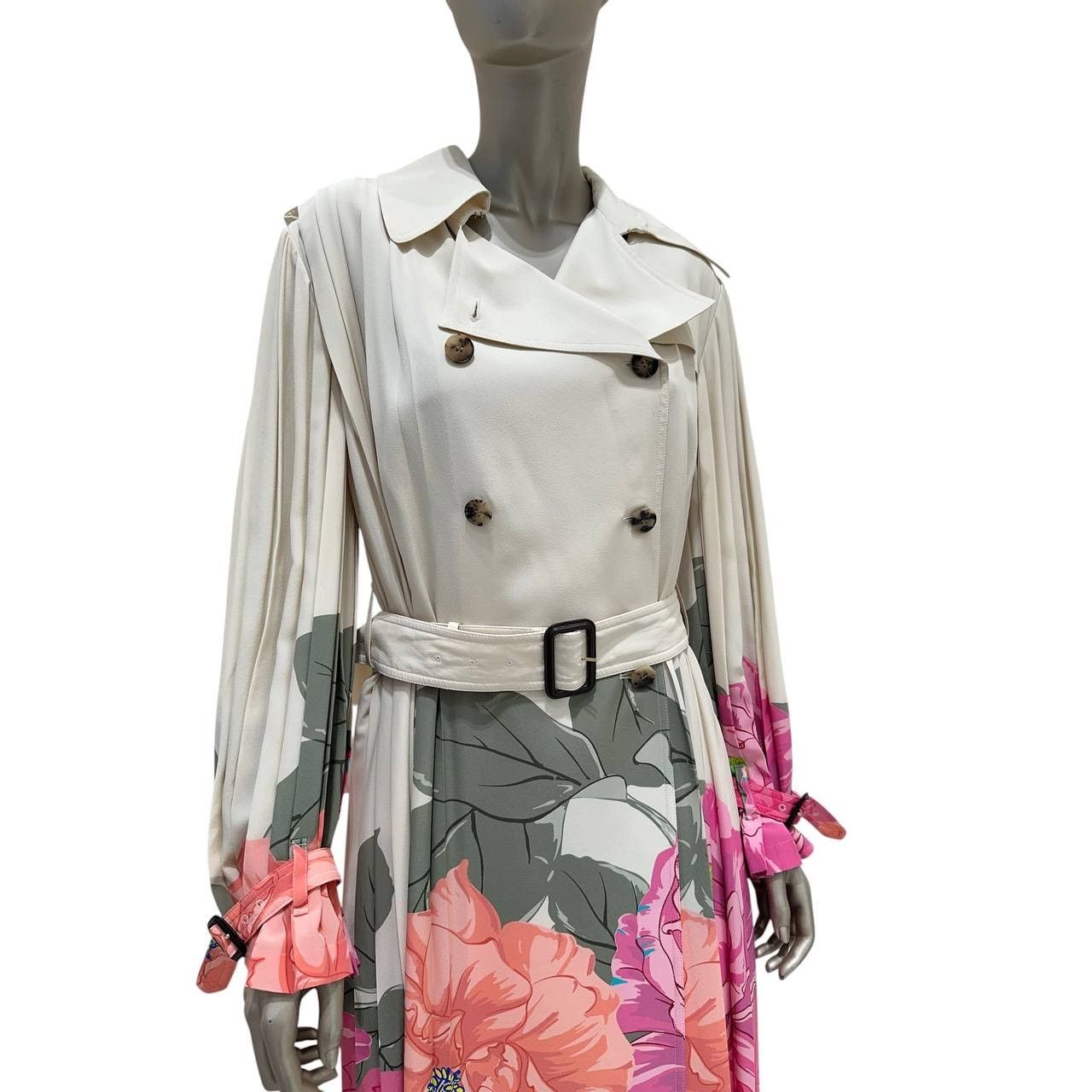 Valentino Valentino Camellia Silk Avorio Fuchsia Trench Coat Sz.42 Size M / US 6-8 / IT 42-44 - 2 Thumbnail