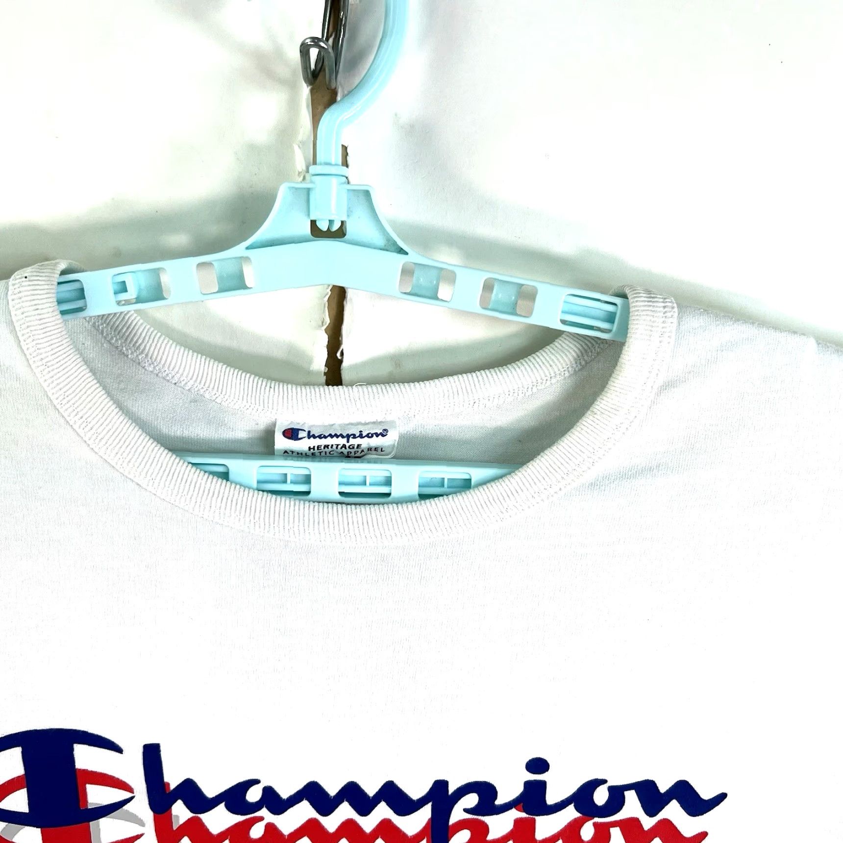 Champion VINTAGE Champion Long Sleeve Crew Neck Shirt Mens XL White Cotton Logo All Seasons Size US XL / EU 56 / 4 - 2 Thumbnail