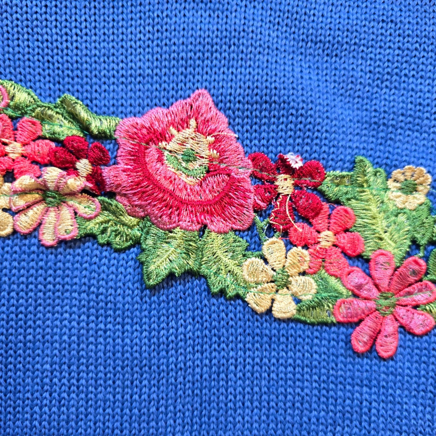 Vintage Misslook Sweater XL Womens Blue Flowers Turtleneck Knit Long Sleeve Capsule Size XL / US 12-14 / IT 48-50 - 4 Thumbnail