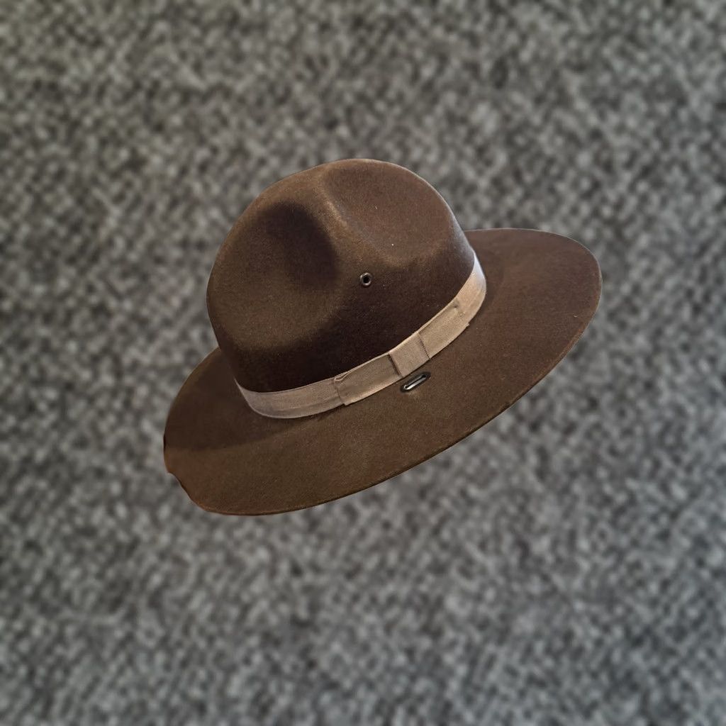 FELT Vintage Stratton USA Wool Felt Drill Sergeant Instructor Hat 7 Self Forming Size ONE SIZE - 1 Thumbnail