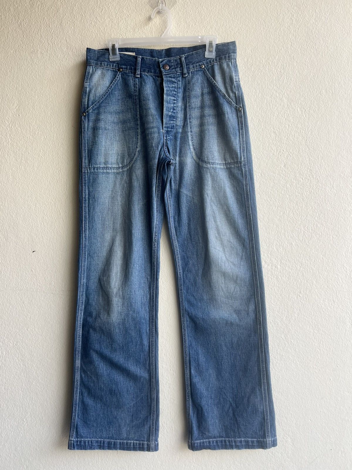 Blue Blue Japan Loose Flare Inpaichthys Kerri Japan Fade Denim Work Jeans Size US 30 / EU 46 - 22 Thumbnail
