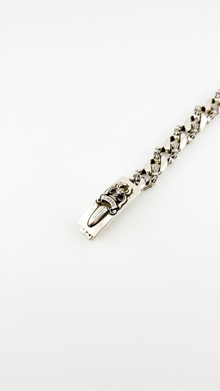 Chrome Hearts SUPER RARE! Silver ID Cross Fancy Link Cuban Bracelet Size ONE SIZE - 2 Thumbnail