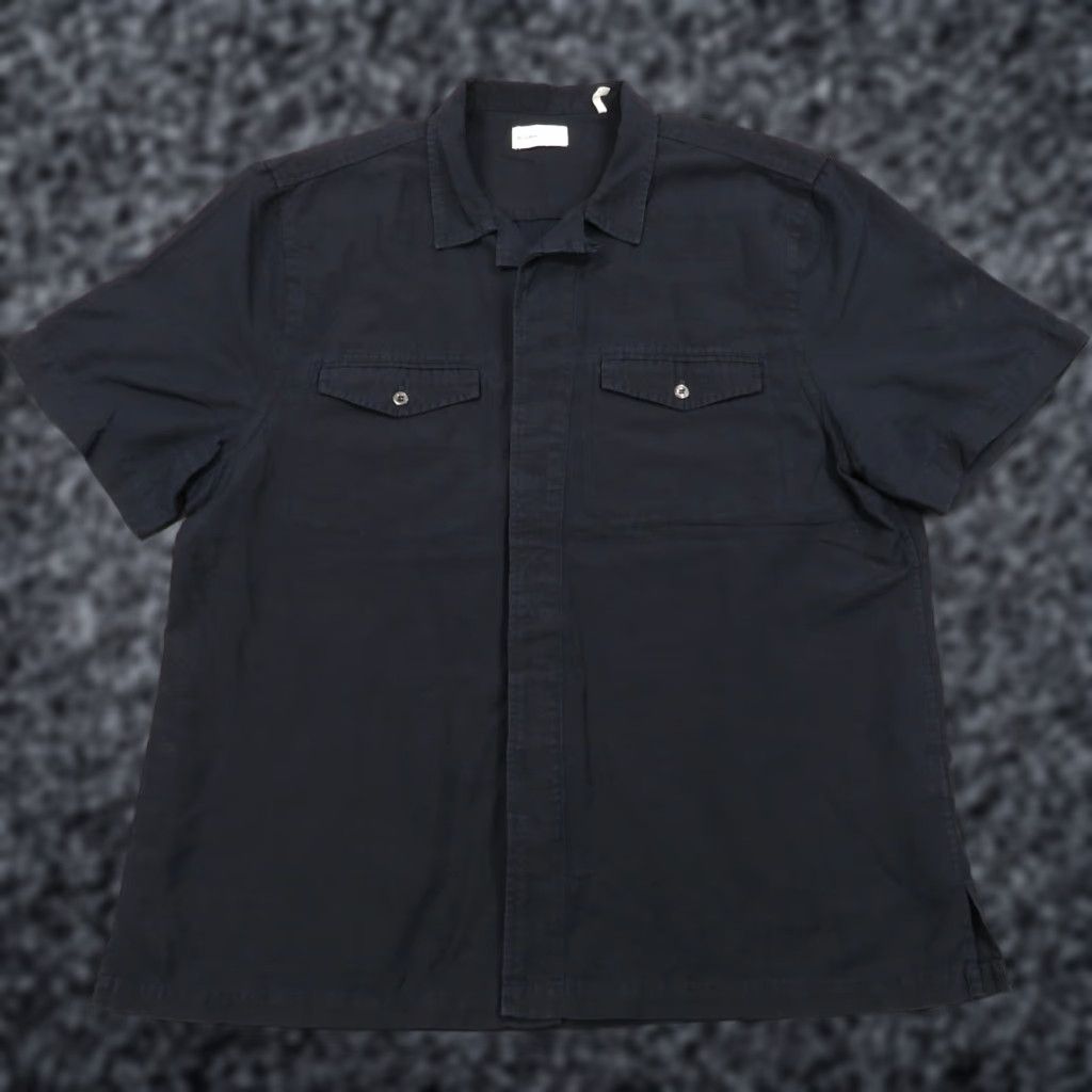 Vintage BLDWN Shirt Mens XL Navy Blue Linen Cotton Loop Collar Short Sleeve Button Up KS Vintage Brand BLDWN Size US XL / EU 56 / 4 - 1 Thumbnail
