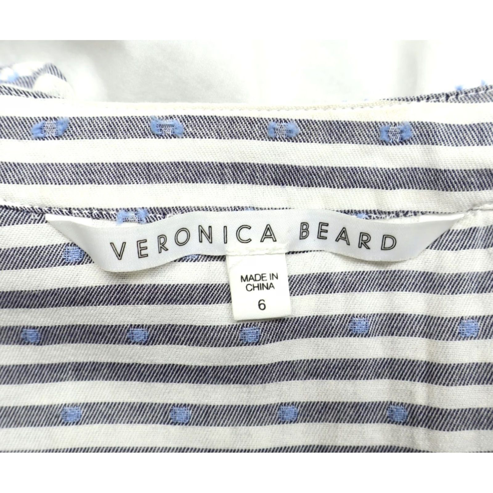 Veronica Beard VERONICA BEARD Dress Kai Ruffle Striped Blue Swiss Dot Long Sleeve Sz 6 Blue Womens Mini Dress Size M / US 6-8 / IT 42-44 - 6 Thumbnail