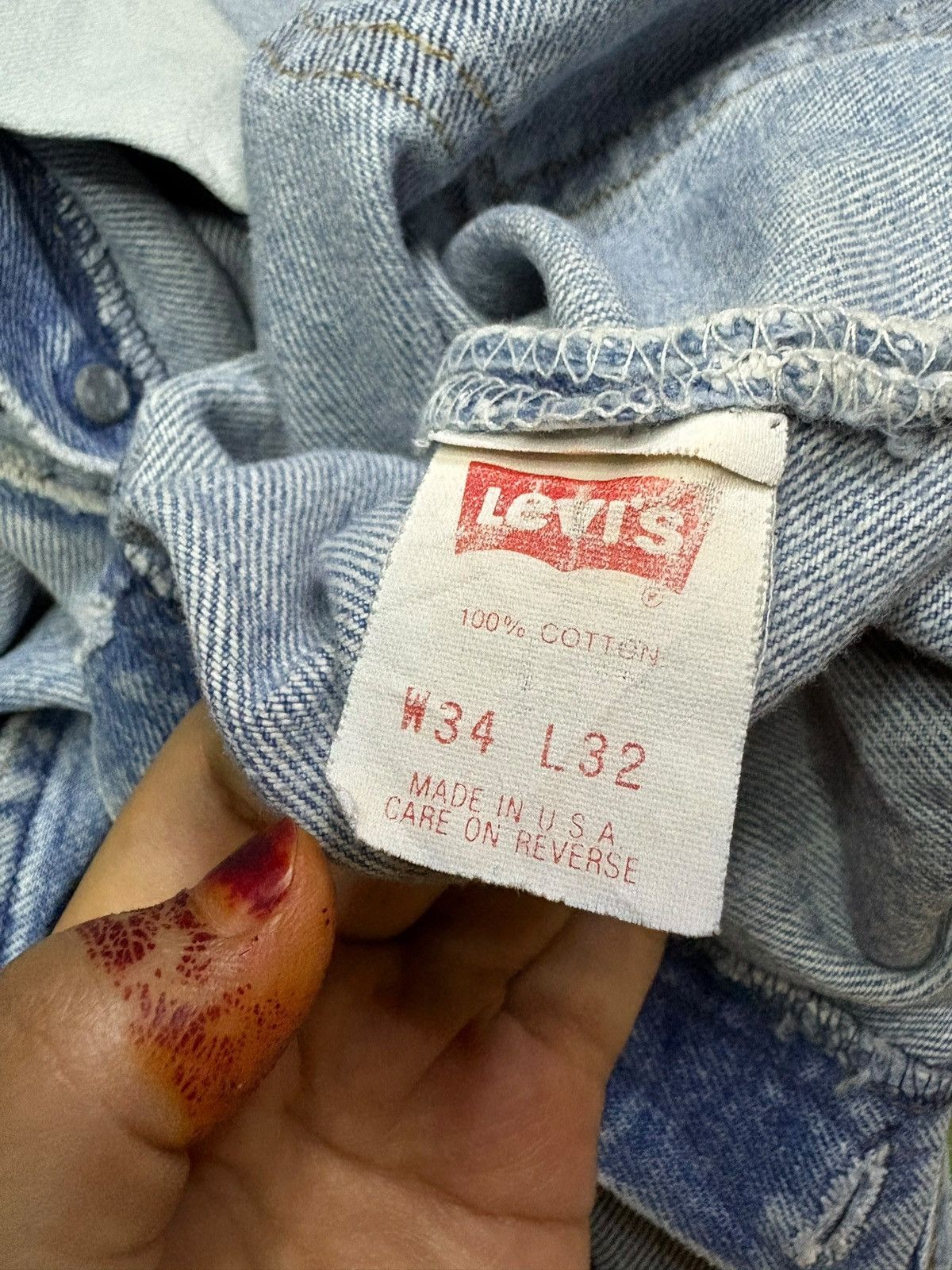 LVC × Levi's × Levi's Vintage Clothing Vintage 90s Levis Button S Mud Wash Distressed Rip Jeans Size US 33 - 9 Thumbnail