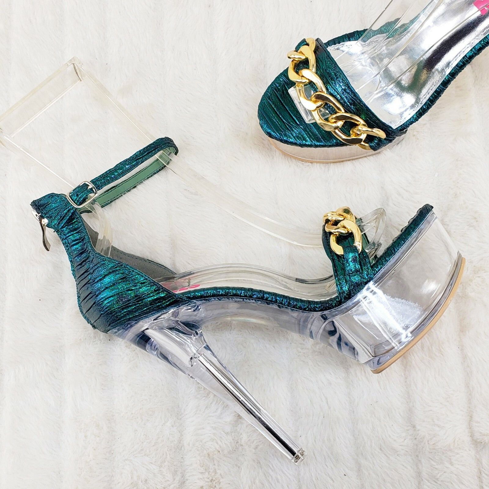 Other Voltaire Shimmery Green Closed Back Clear Platform High Heel Size US 8.5 / IT 38.5 - 7 Thumbnail