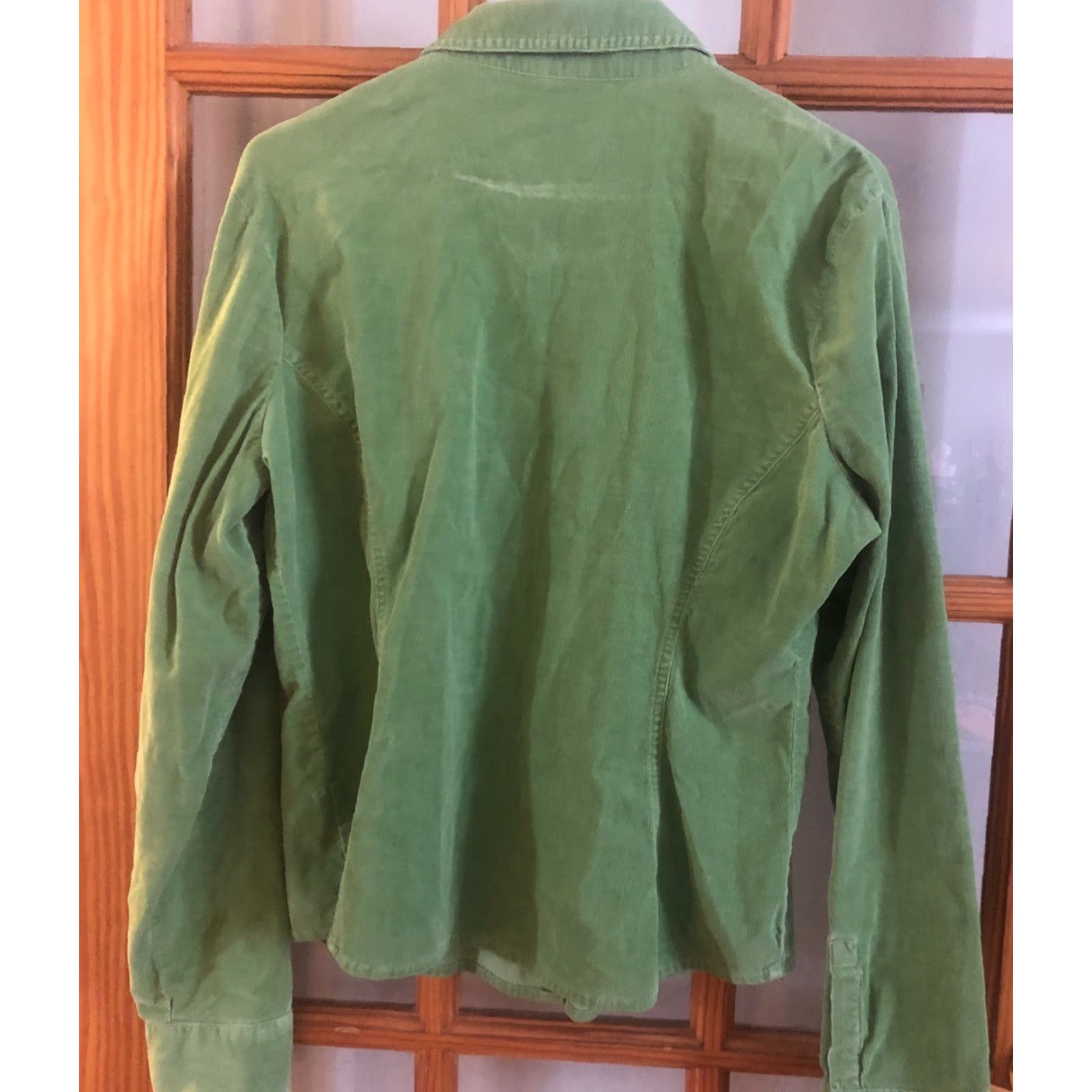 Vintage AriZona Jean Co Green Corduroy Pearl Snap Button Up Long Sleeve XL Women Shirt Slim Pure Cotton Blend Plaid Casual All Seasons Size XL / US 12-14 / IT 48-50 - 4 Thumbnail