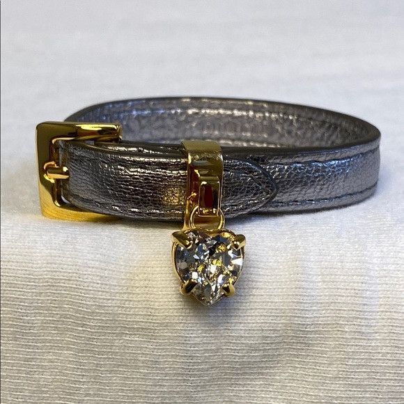 Miu Miu Miu Miu Silver Leather Bracelet with Rhinestone (7.5in) Size ONE SIZE - 1 Thumbnail