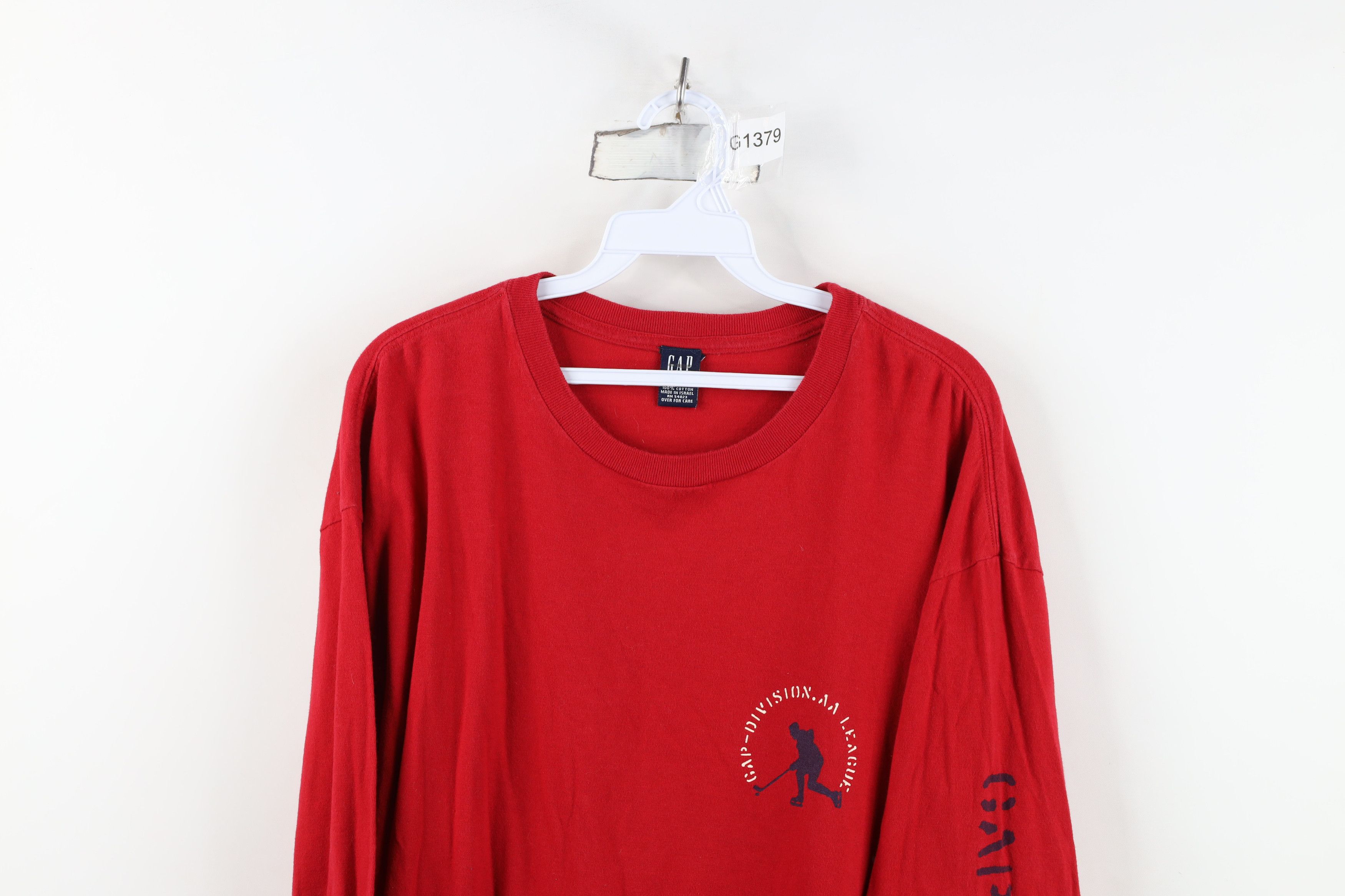 Gap Vintage Gap Spell Out Hockey Long Sleeve T-Shirt Red Cotton Size US L / EU 52-54 / 3 - 2 Thumbnail