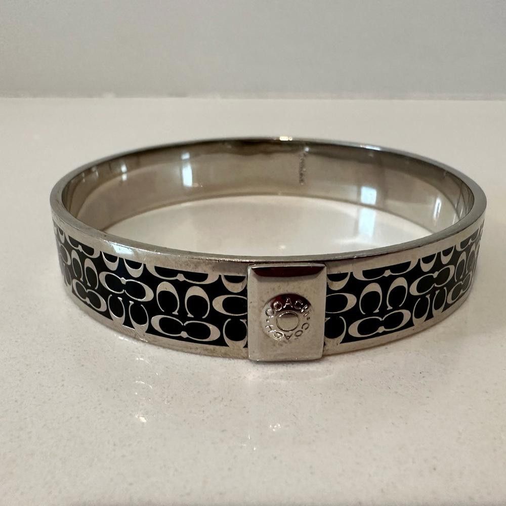 Coach COACH Silver and Black Enamel Signature Cuff Bangle Bracelet Size ONE SIZE - 3 Thumbnail