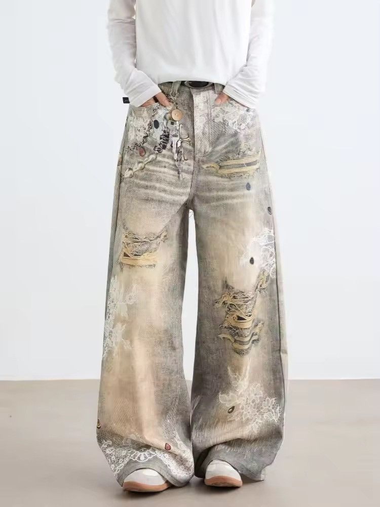 Japanese Brand Vintage-Inspired Print Wide-Legged Jeans Size US 30 / EU 46 - 6 Thumbnail