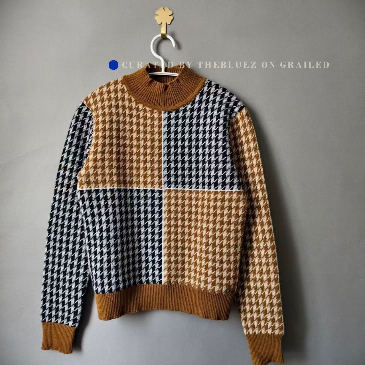 Hermes Hermes Brown Houndstooth Cashmere Sweater Size XXS / US 00 / IT 34 - 1 Thumbnail