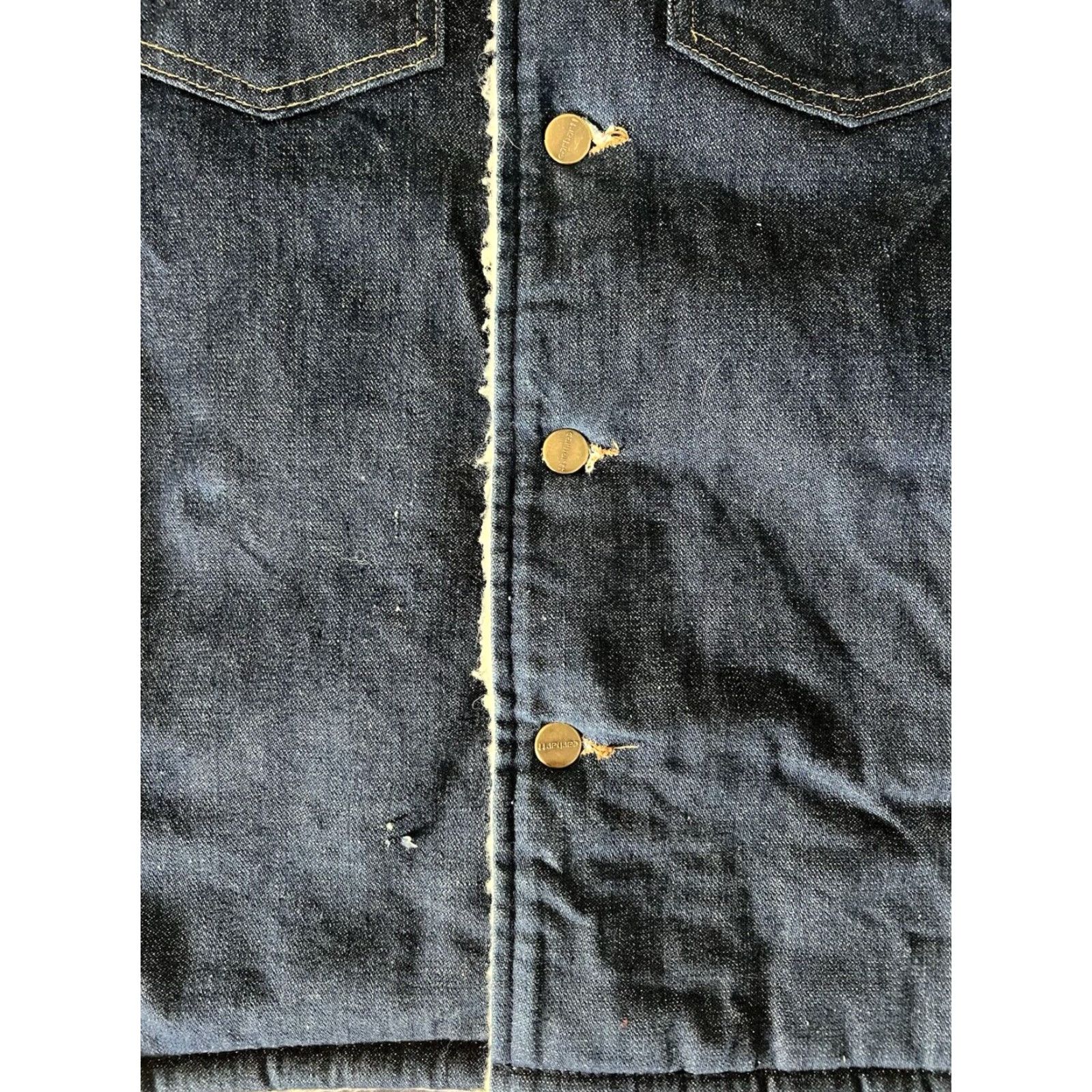 Carhartt VINTAGE Carhartt Jacket USA Barn Chore Field Ranch Denim Sherpa Lined Button Front 1970s Mens 40 Blue 1970s Carhartt Men Jacket Size US 40 / EU 56 - 7 Thumbnail