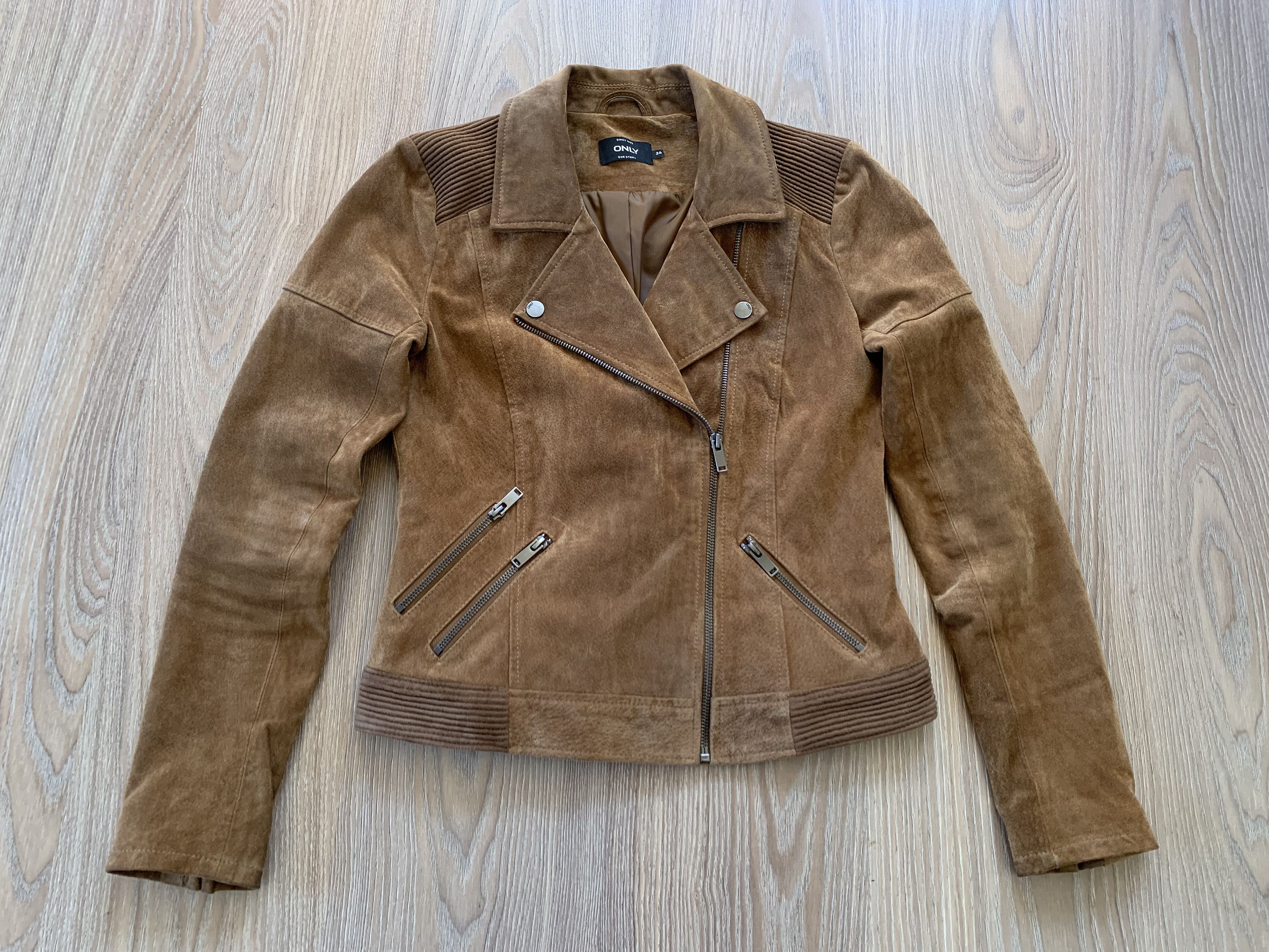 Other Only Suede Brown Leather Biker Jacket Size S / US 4 / IT 40 - 2 Thumbnail