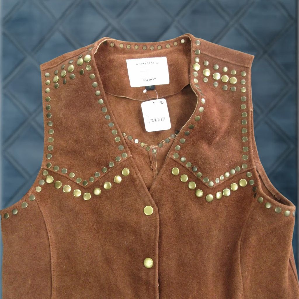 Vintage Understated Leather Womens Vest Suede Western Snap Front Studded Yoke Brown S Small Size S / US 4 / IT 40 - 1 Thumbnail