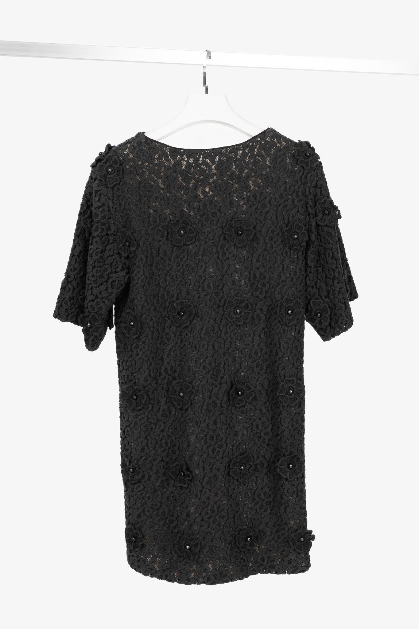 Chloe Chloe AW12 Black Macrame-Lace Floral-Applique Mini Dress Size S / US 4 / IT 40 - 2 Thumbnail