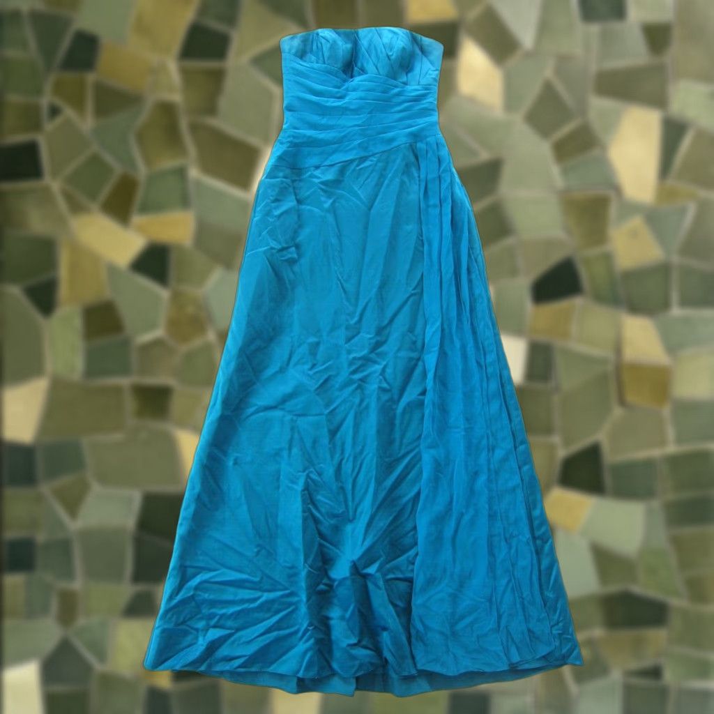 Vintage David's Bridal Turquoise Strapless Ruched Long Maxi Wedding Dress 4 Women Pink? Size S / US 4 / IT 40 - 1 Thumbnail