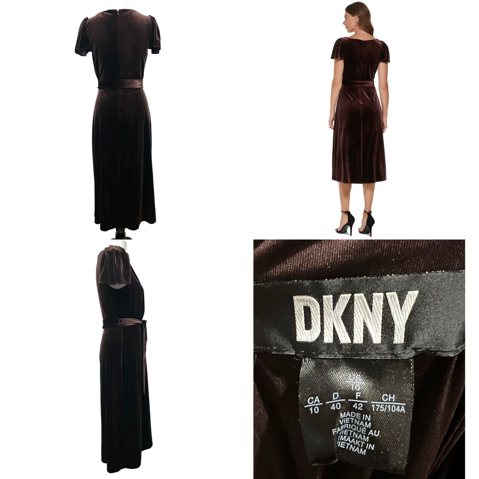 DKNY DKNY Womens Brown Velvet Faux-Wrap Flutter Sleeve Midi Belted Dress 10 Women’s Party Formal Velvet Maxi Wrap Dress Size L / US 10 / IT 46 - 8 Thumbnail