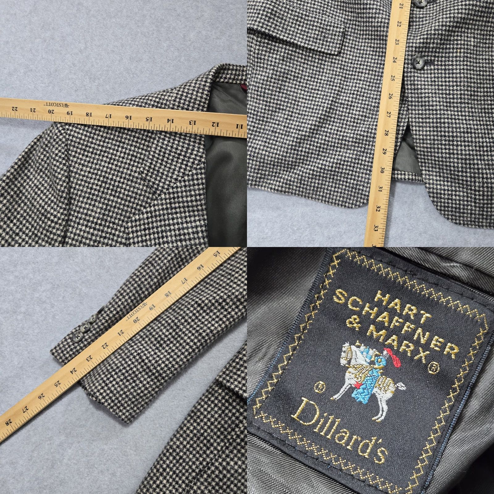Hart Schaffner Marx Hart Schaffner Marx Blazer Mens 43R Houndstooth Wool Sport Coat Jacket Size 46R - 8 Thumbnail