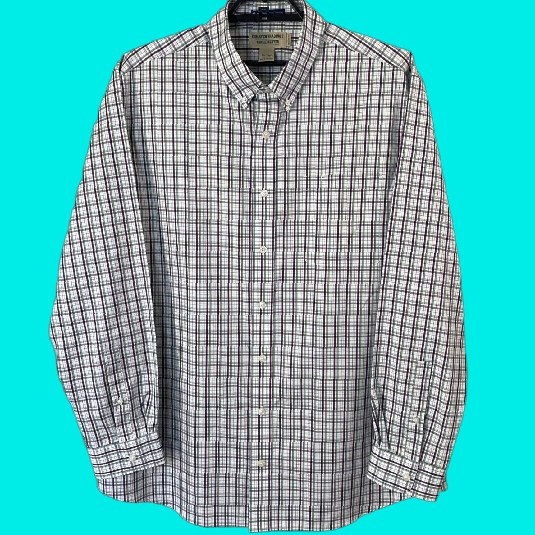 Duluth Trading Company DULUTH TRADING CO. Wrinklefighter Button-Down Shirt Plaid Relaxed Fit White XLT Tall Mens Size US XL / EU 56 / 4 - 1 Thumbnail