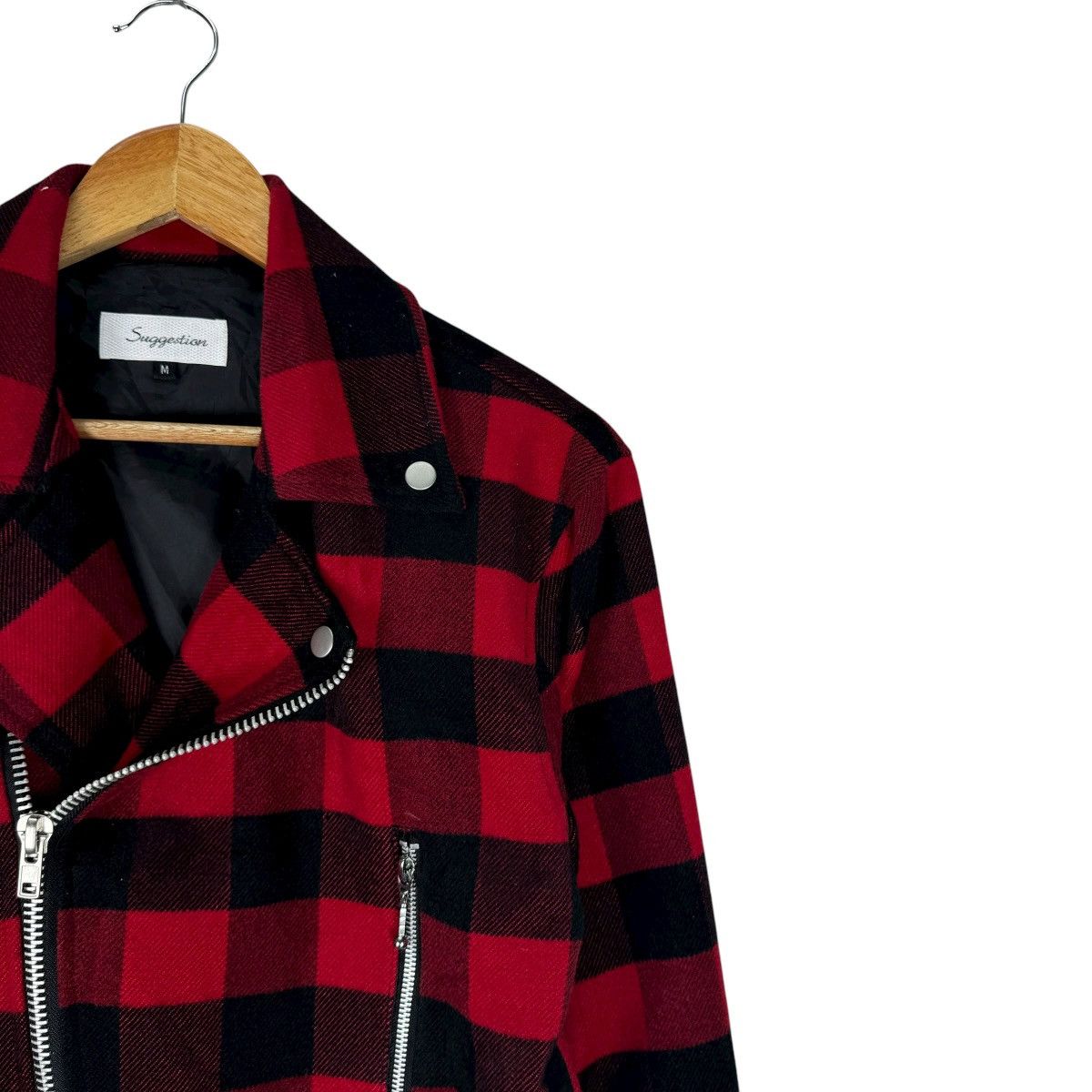 Japanese Brand 🌟SUGGESTION DOUBLE COLLAR RED TARTAN ZIPPER JACKET Size M / US 6-8 / IT 42-44 - 5 Thumbnail