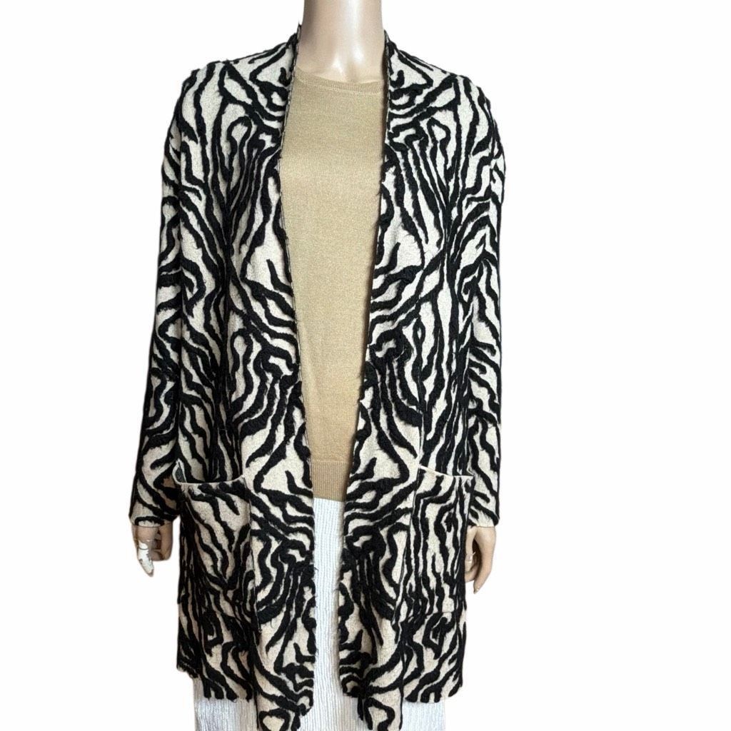 Zara Zara Knit Limited Edition Textured Zebra Cardigan Coat, Luxe Size M / US 6-8 / IT 42-44 - 2 Thumbnail