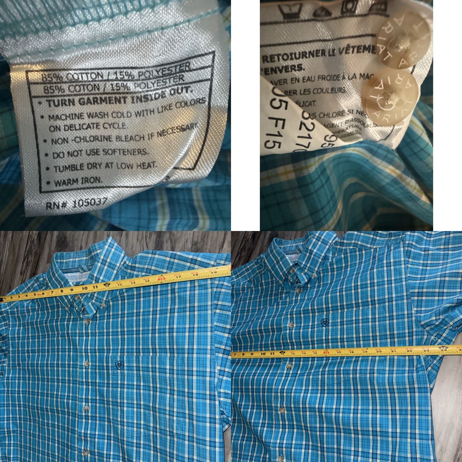 Ariat Ariat Pro Series Shirt Men’s Medium Teal Blue Plaid Button Up Western Cowboy Shirt Size US M / EU 48-50 / 2 - 8 Thumbnail