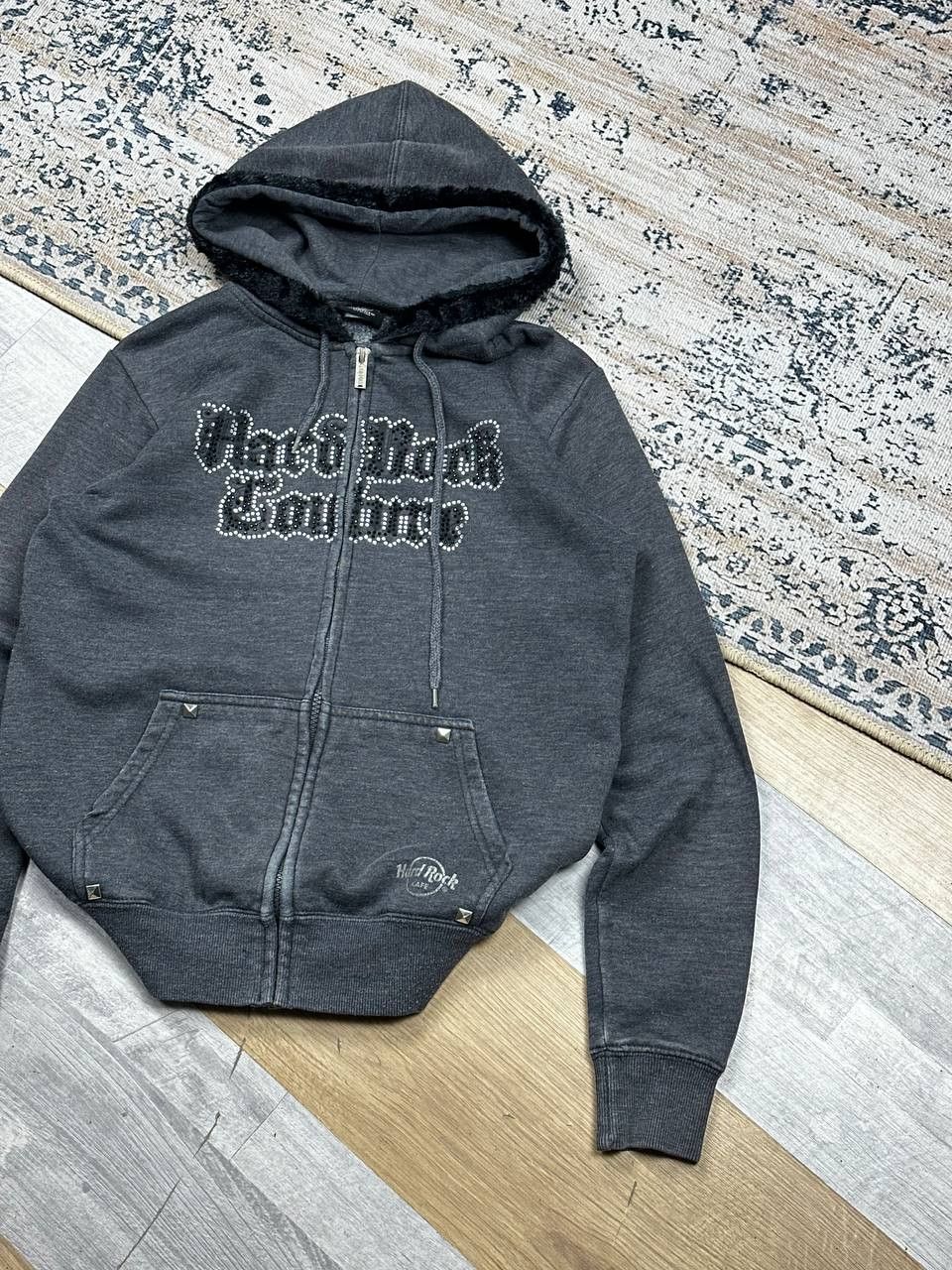 Hard Rock Cafe Vintage 90s Hard Rock Couture Y2K Fur Hoodie Size M / US 6-8 / IT 42-44 - 3 Thumbnail