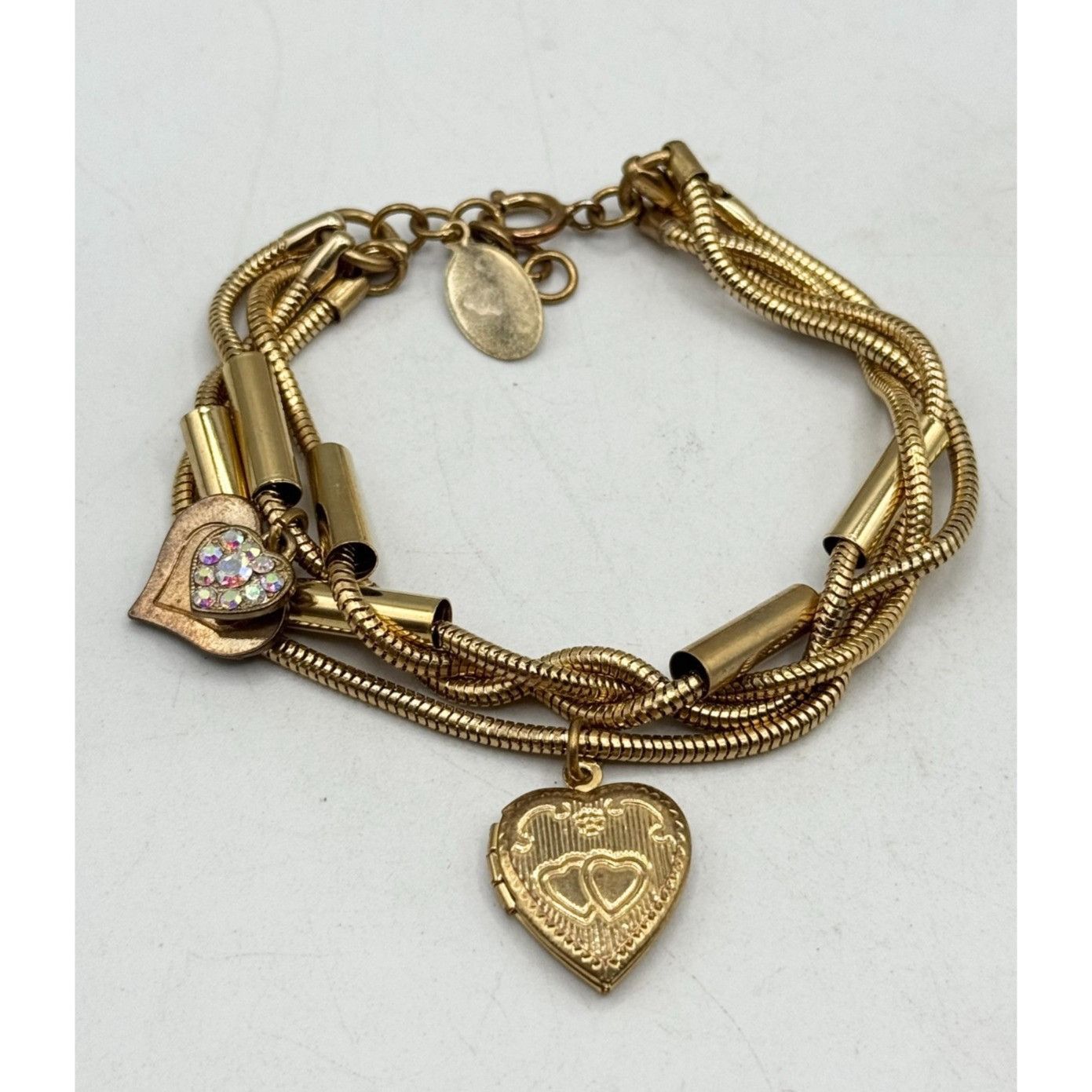 Vintage Vintage braided gold chain heart charm locket bracelet Size ONE SIZE - 1 Thumbnail