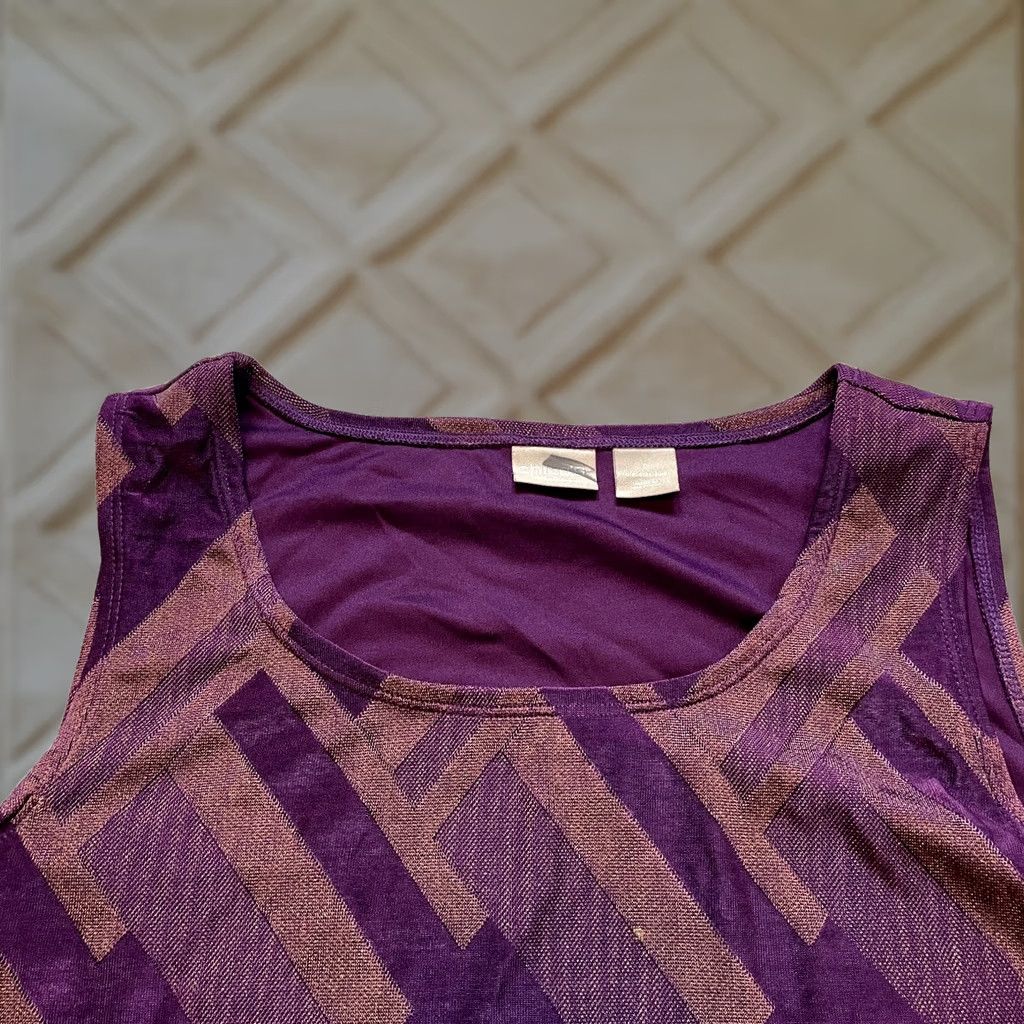 Vintage Chico's Travelers Womens Tank Top Size 10 Purple Sleeveless Wrinkle Free Knit Polyester Spandex Crew Neck Geometric Basic Summer Womens Tank Size L / US 10 / IT 46 - 1 Thumbnail
