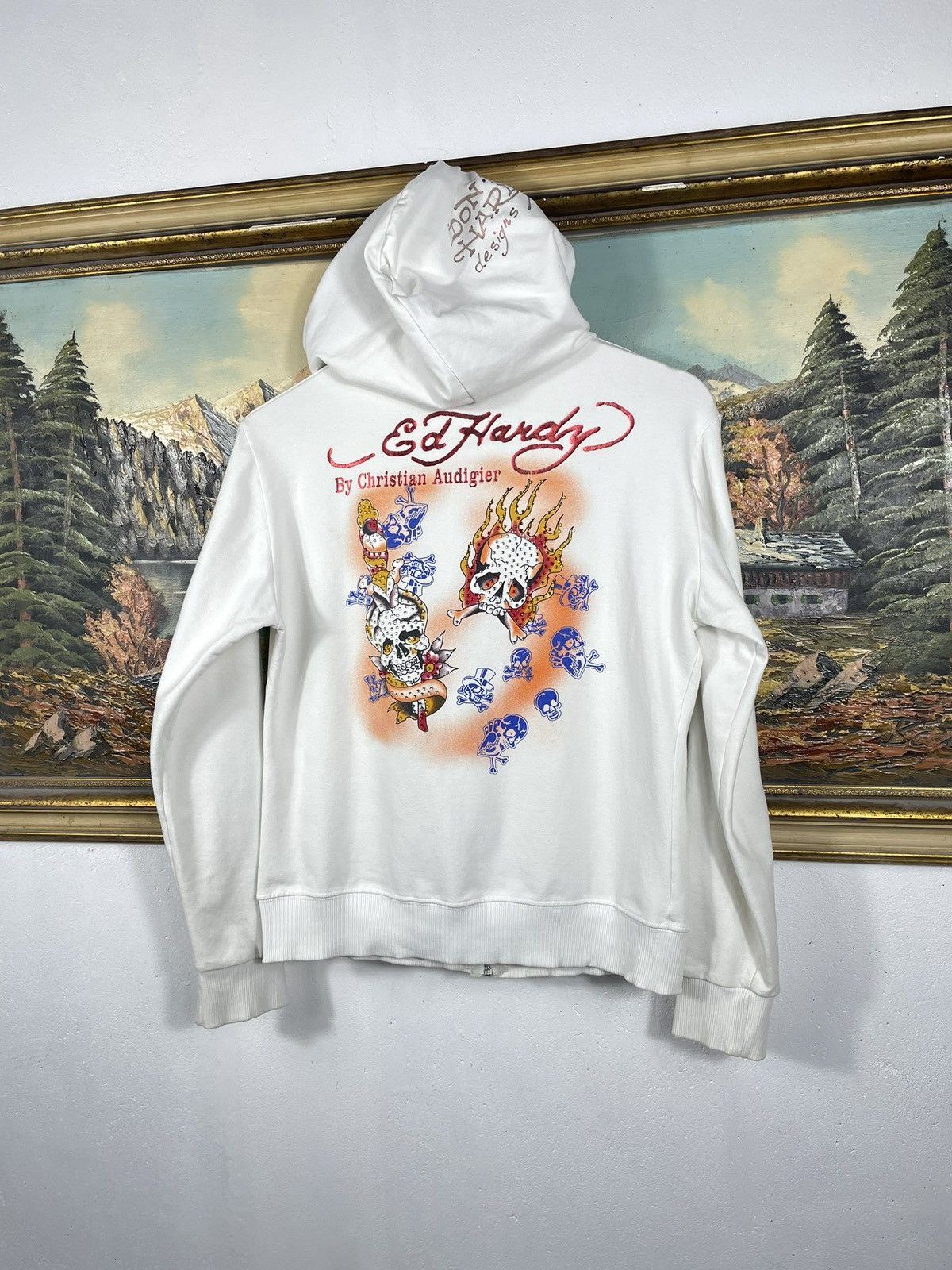 Christian Audigier × Ed Hardy × Vintage Ed Hardy Retro 00s Hoodie With Crystals Affliction Grunge Size US XS / EU 42 / 0 - 7 Thumbnail