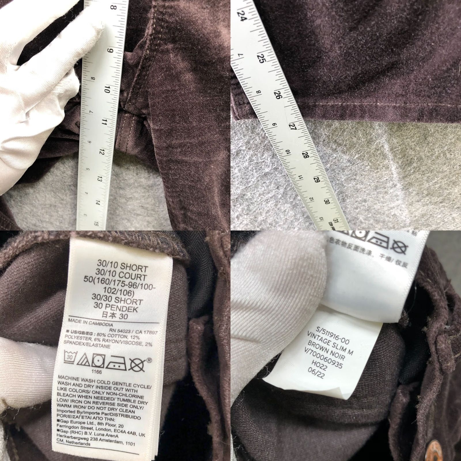 Gap Gap Mid Rise Velvet Vintage Slim Jeans Womens 30 10S Brown Stretch 10 Short Jeans Size 32" / US 10 / IT 46 - 8 Thumbnail