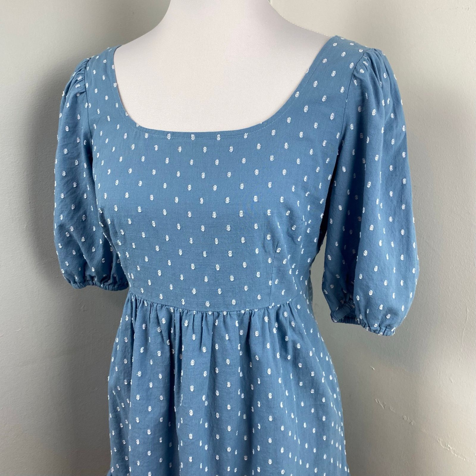 Loft Loft Poolside Blue Swiss Dot Tie Back Flounce Swing Dress Size XS / US 0-2 / IT 36-38 - 3 Thumbnail