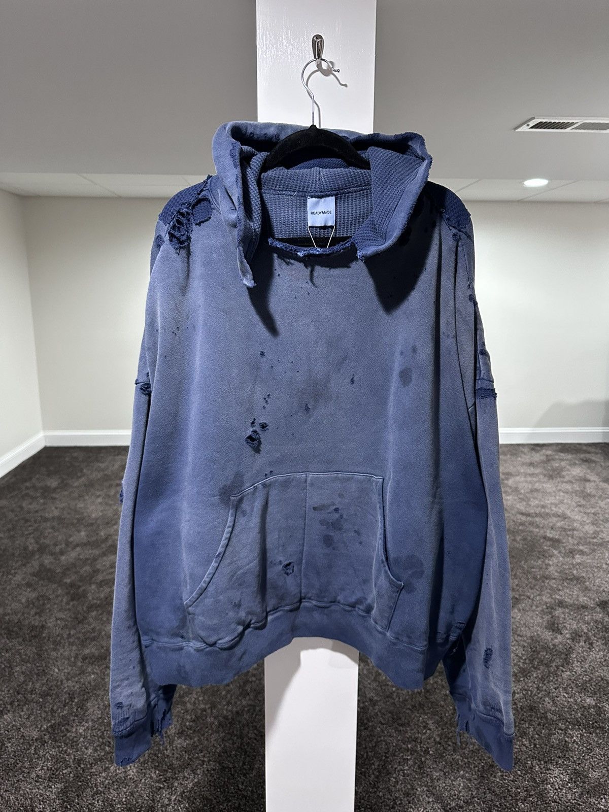 READYMADE Readymade Navy Washed Distressed Dirty Double Layered Hoodie Size US M / EU 48-50 / 2 - 3 Thumbnail