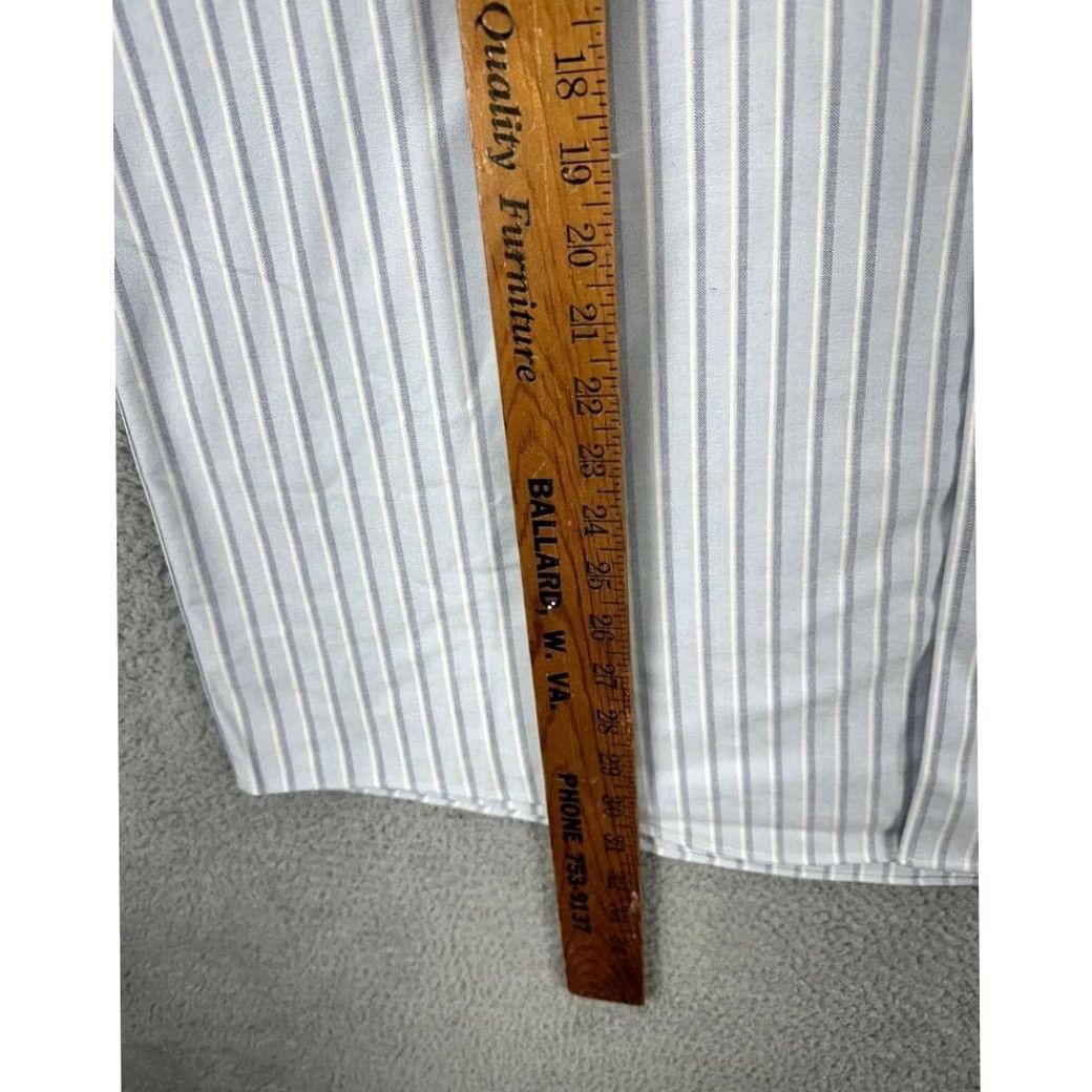 Vintage L.L. Bean Dress Shirt Men 17.5 Blue Double Stripe Wrinkle Resistant Pocket Short Sleeve Size 48R - 5 Thumbnail