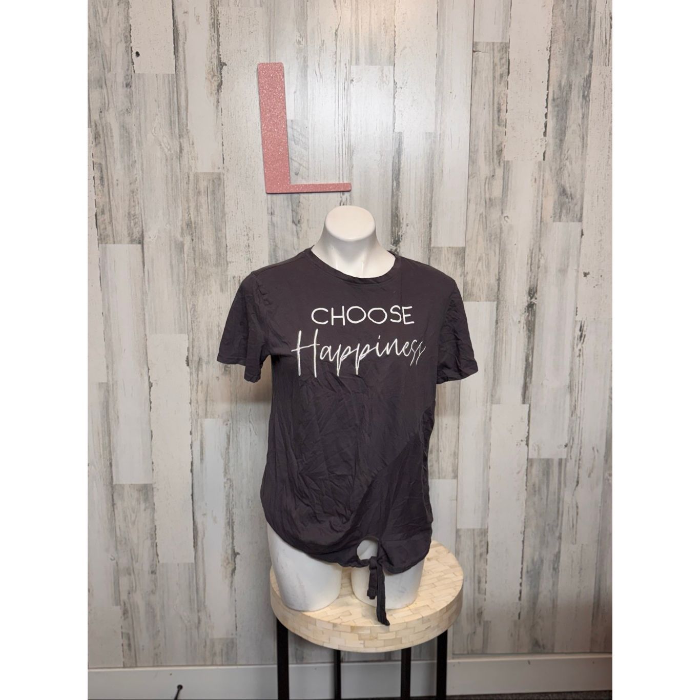 Other Sweet Soul “Choose Happiness” Graphic Tee Gray Tie-Front Shirt Size Large Size L / US 10 / IT 46 - 1 Thumbnail