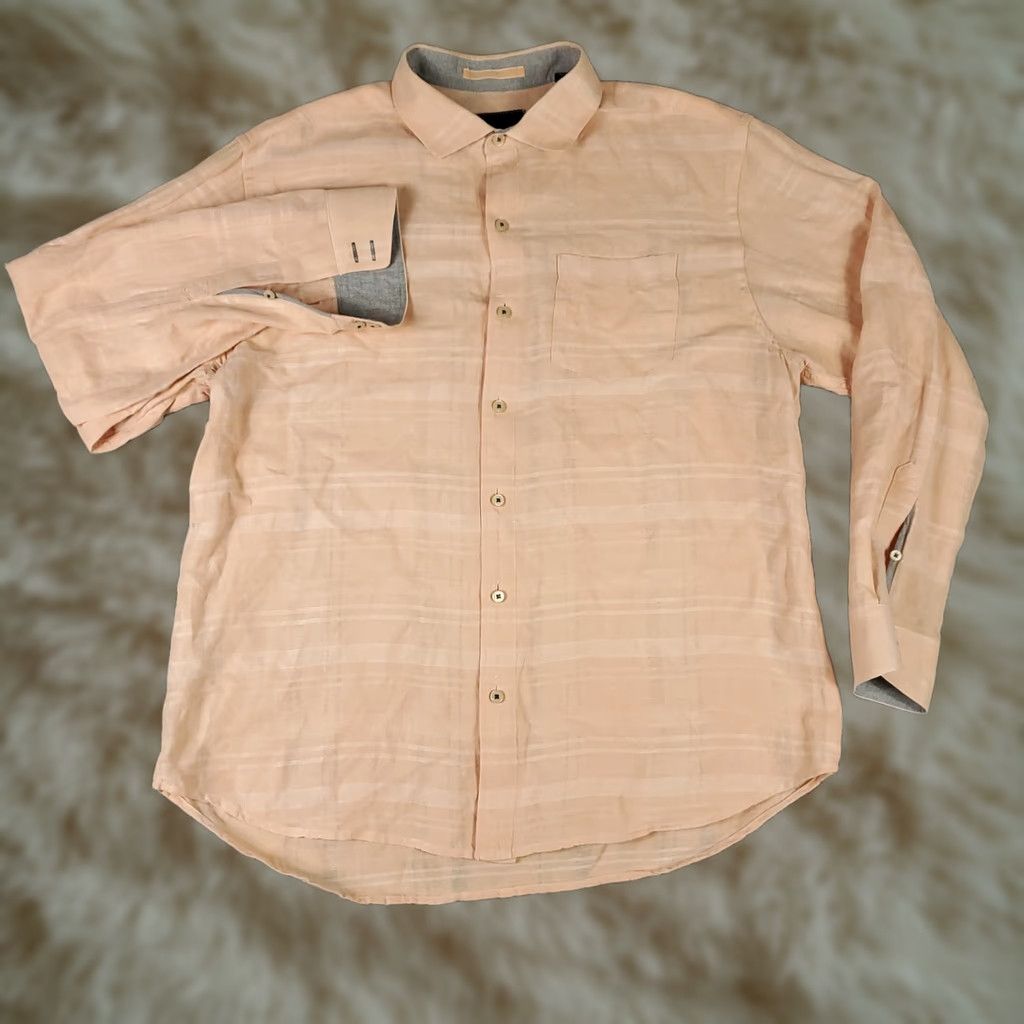 Tommy Bahama Tommy Bahama Shirt Mens Medium Orange Plaid Linen Cotton Button Up Long Sleeve Size US M / EU 48-50 / 2 - 1 Thumbnail