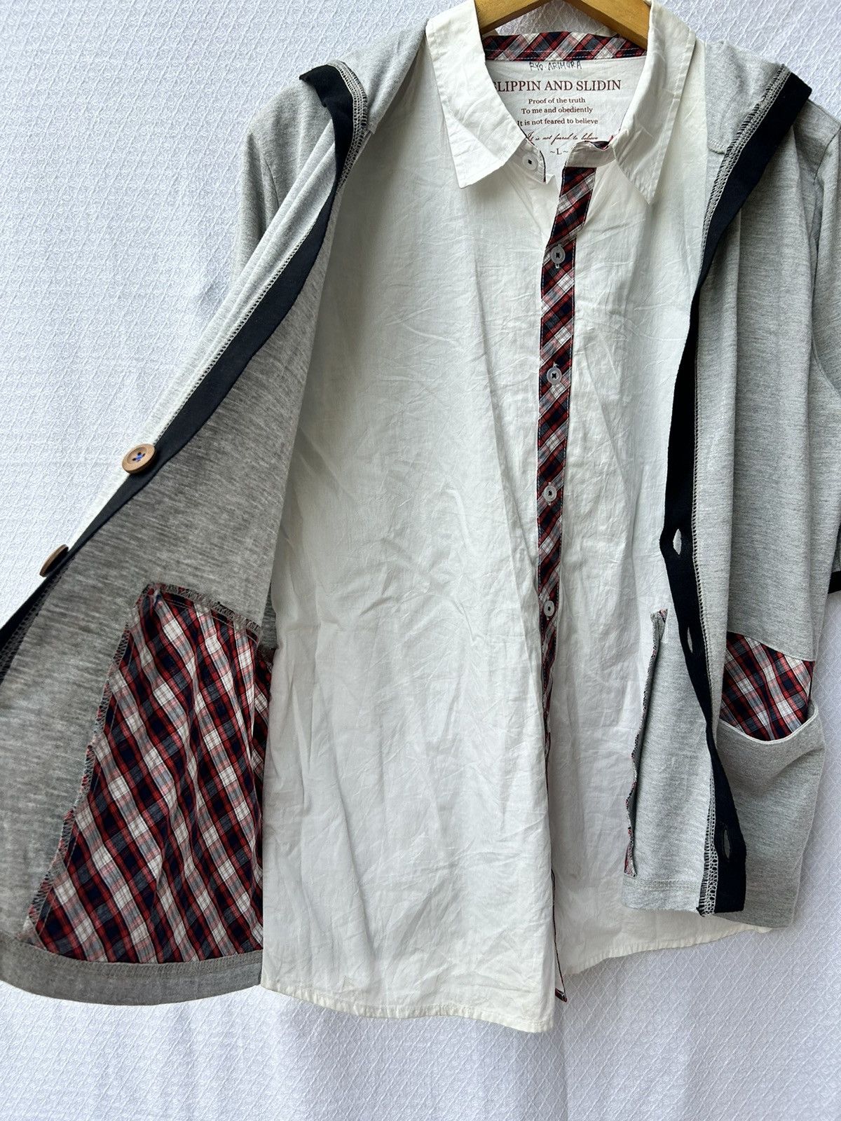 Japanese Brand Double layers slippin and slidin with hoodie plaid shirt Size US L / EU 52-54 / 3 - 5 Thumbnail