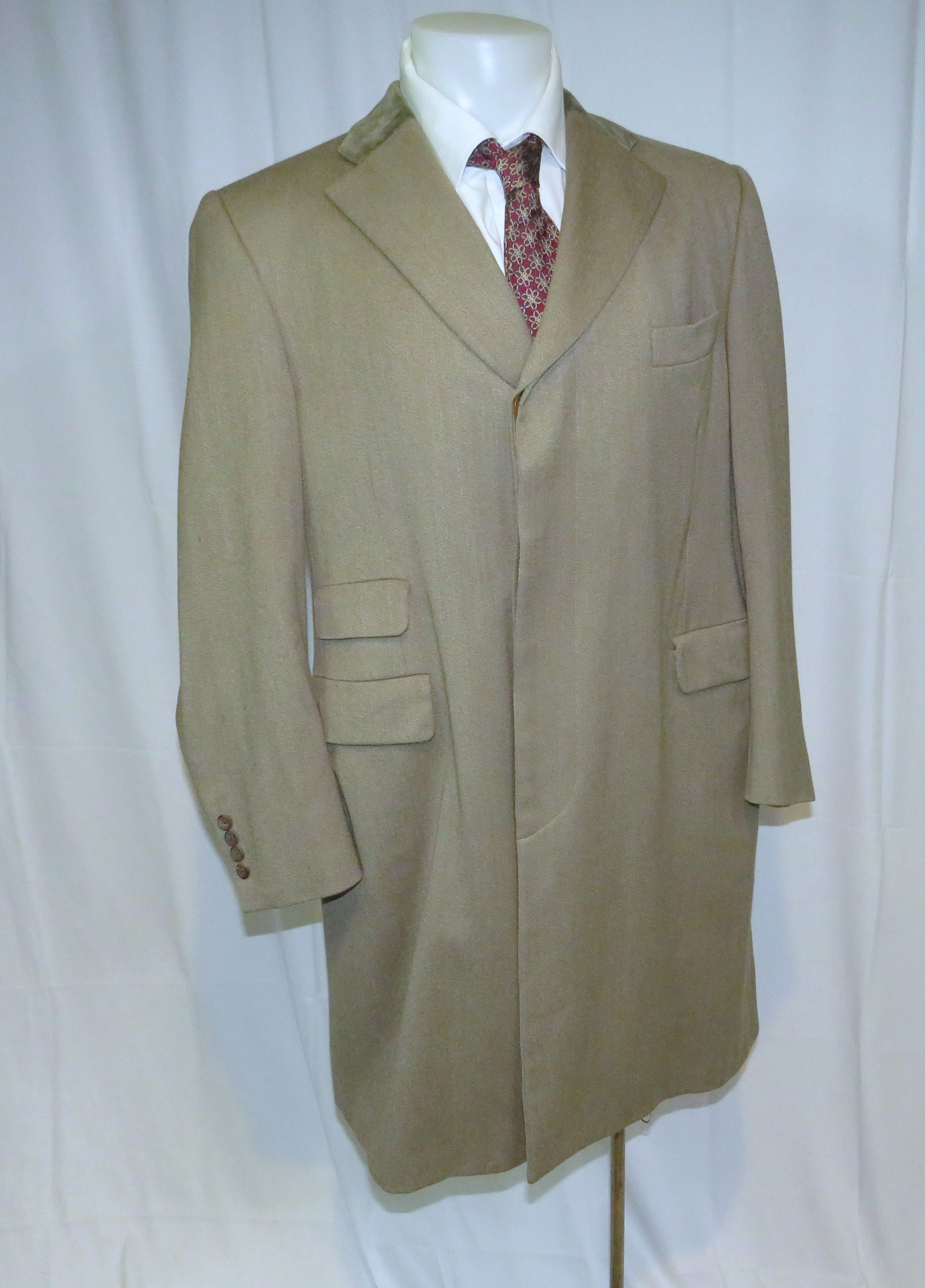 Paul Stuart Taupe Gabardine Velvet Collar Chesterfield 40S Size US M / EU 48-50 / 2 - 7 Thumbnail